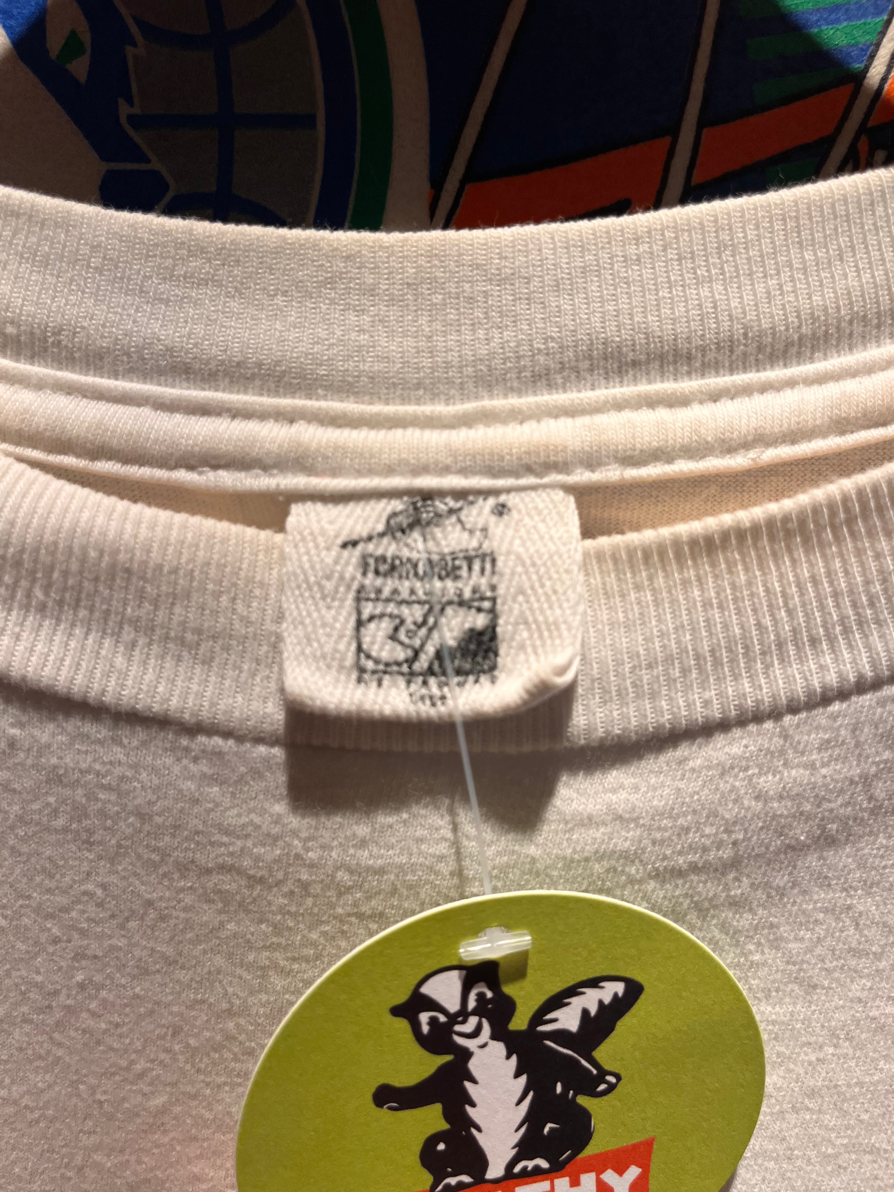 Vtg Fornasetti Graphique De France Art Winky Face Tounge Out White T-Shirt: Large