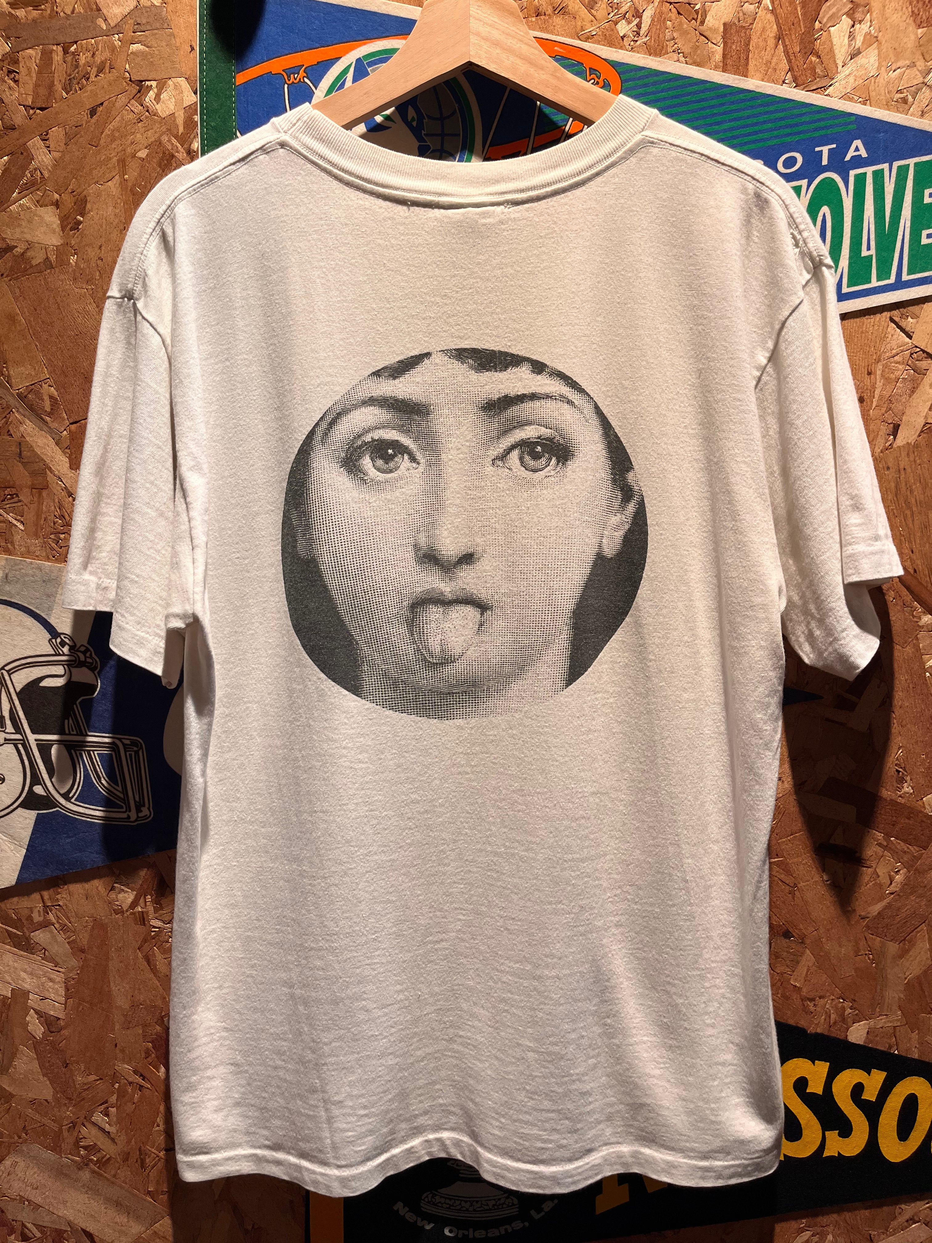 Vtg Fornasetti Graphique De France Art Winky Face Tounge Out White T-Shirt: Large