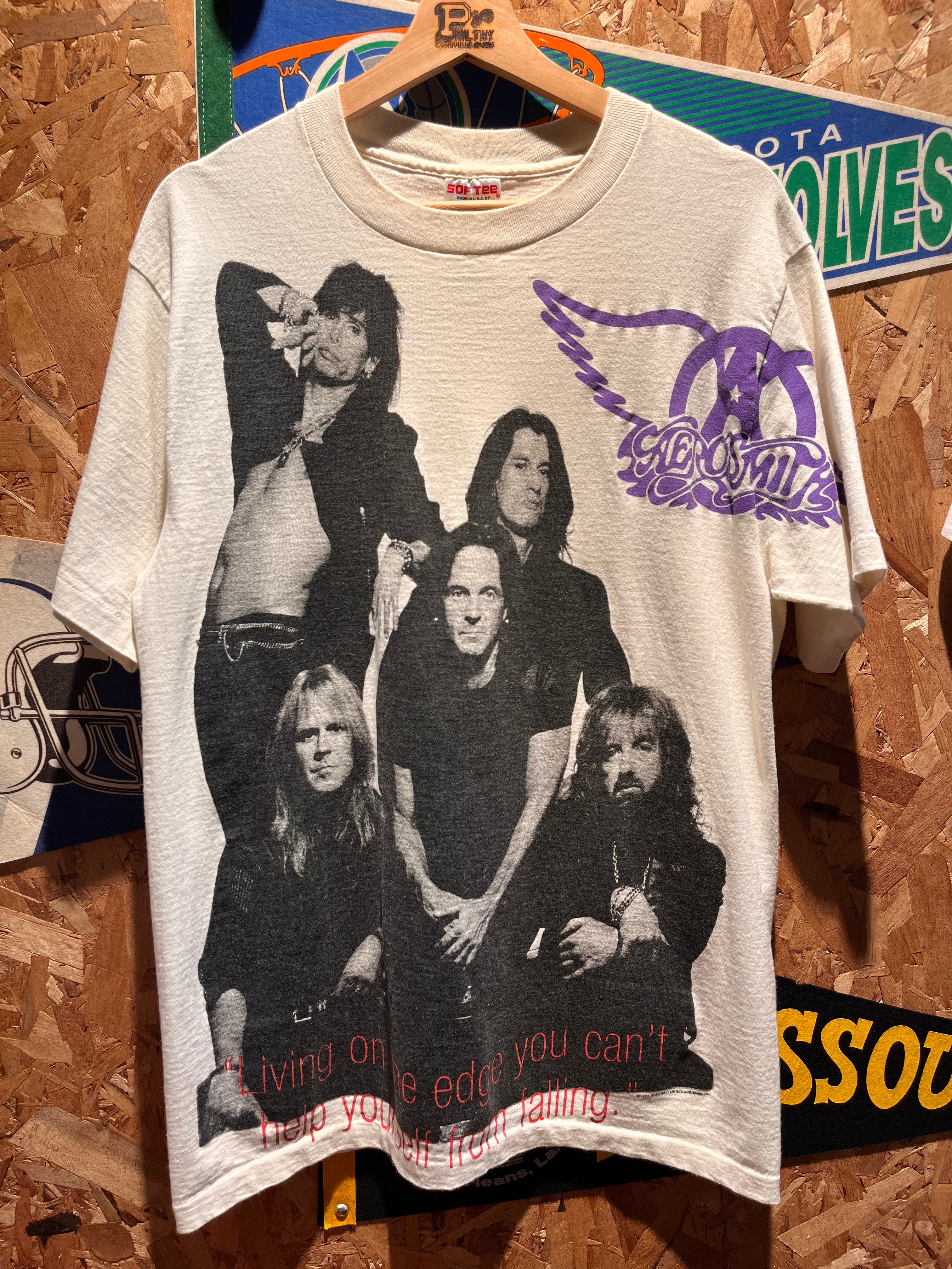 Vtg Aerosmith Band Get A Grip 1994 World Tour All Over Print White T-Shirt: Large