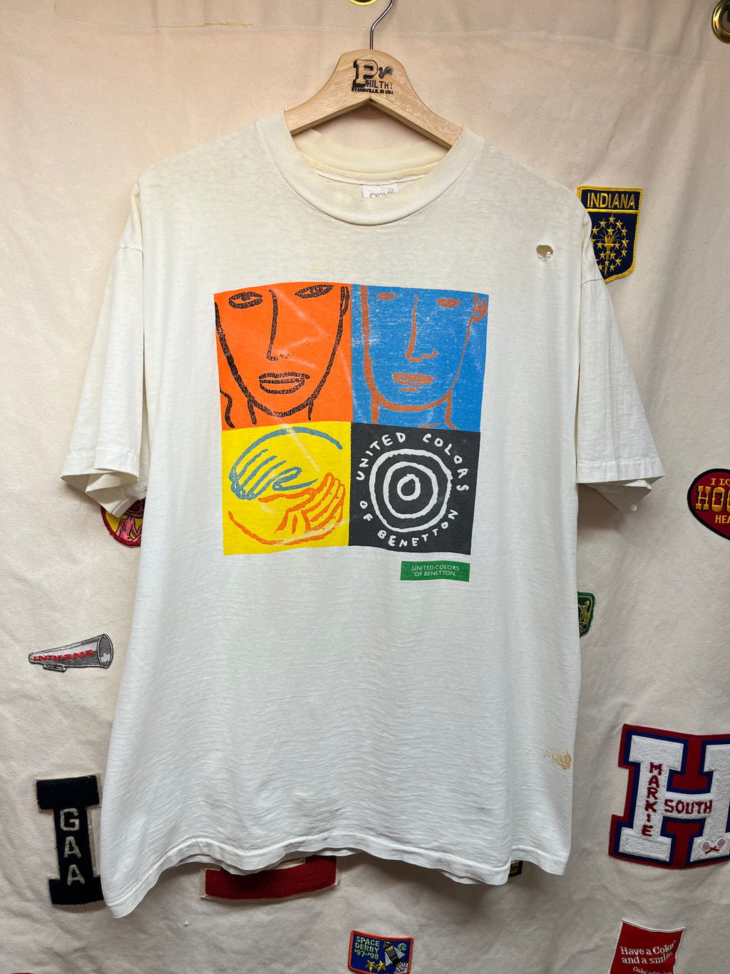 Vintage United Colors of Benetton On Tour Benefit 1991 Art Vogue GQ White T-Shirt: XL