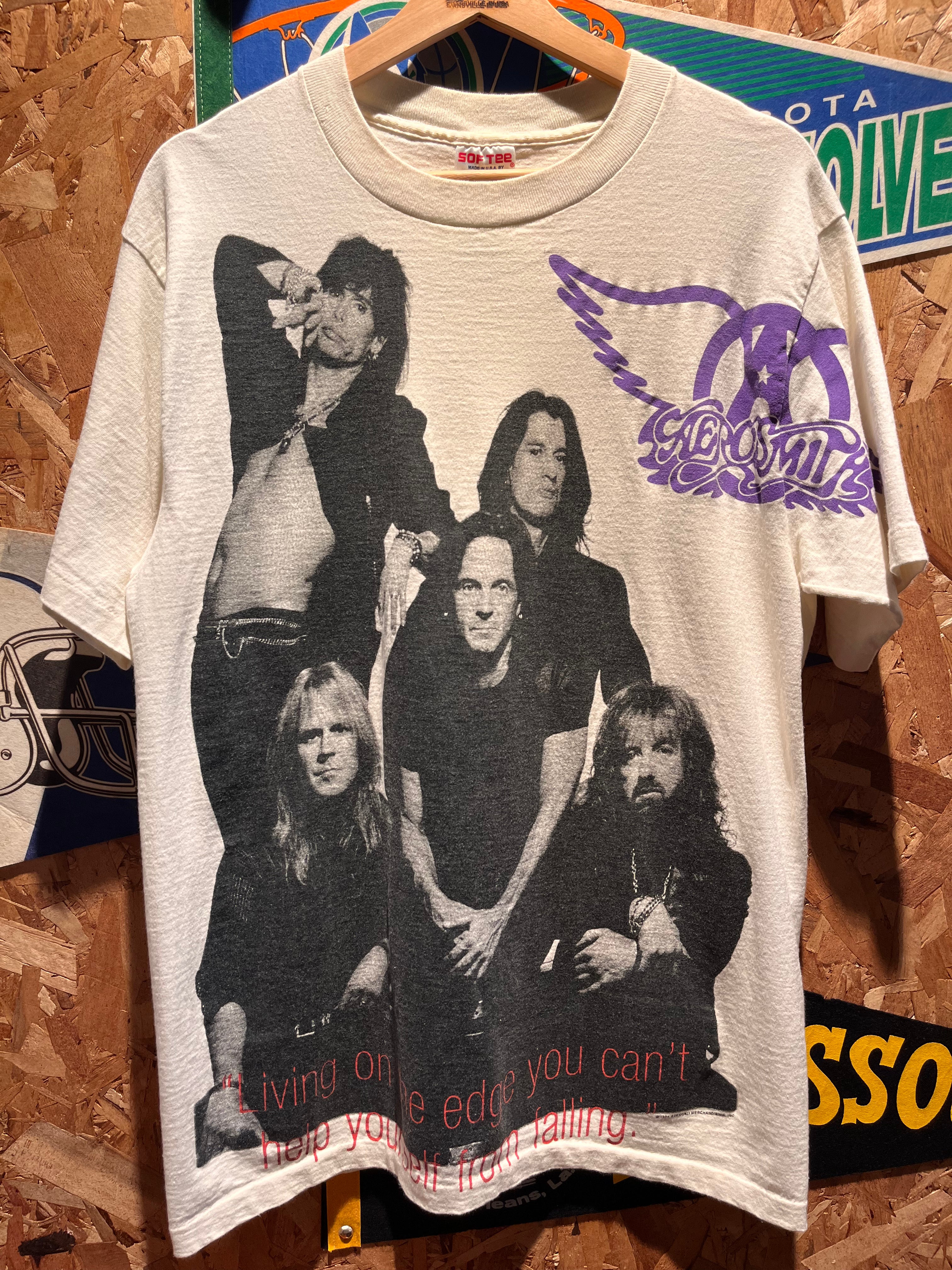 Vtg Aerosmith Band Get A Grip 1994 World Tour All Over Print White T-Shirt: Large