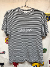 Load image into Gallery viewer, Vintage Guess Jeans USA 90s Spellout Black/White Micro Stripe T-Shirt: Small/X-Small
