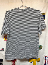 Load image into Gallery viewer, Vintage Guess Jeans USA 90s Spellout Black/White Micro Stripe T-Shirt: Small/X-Small
