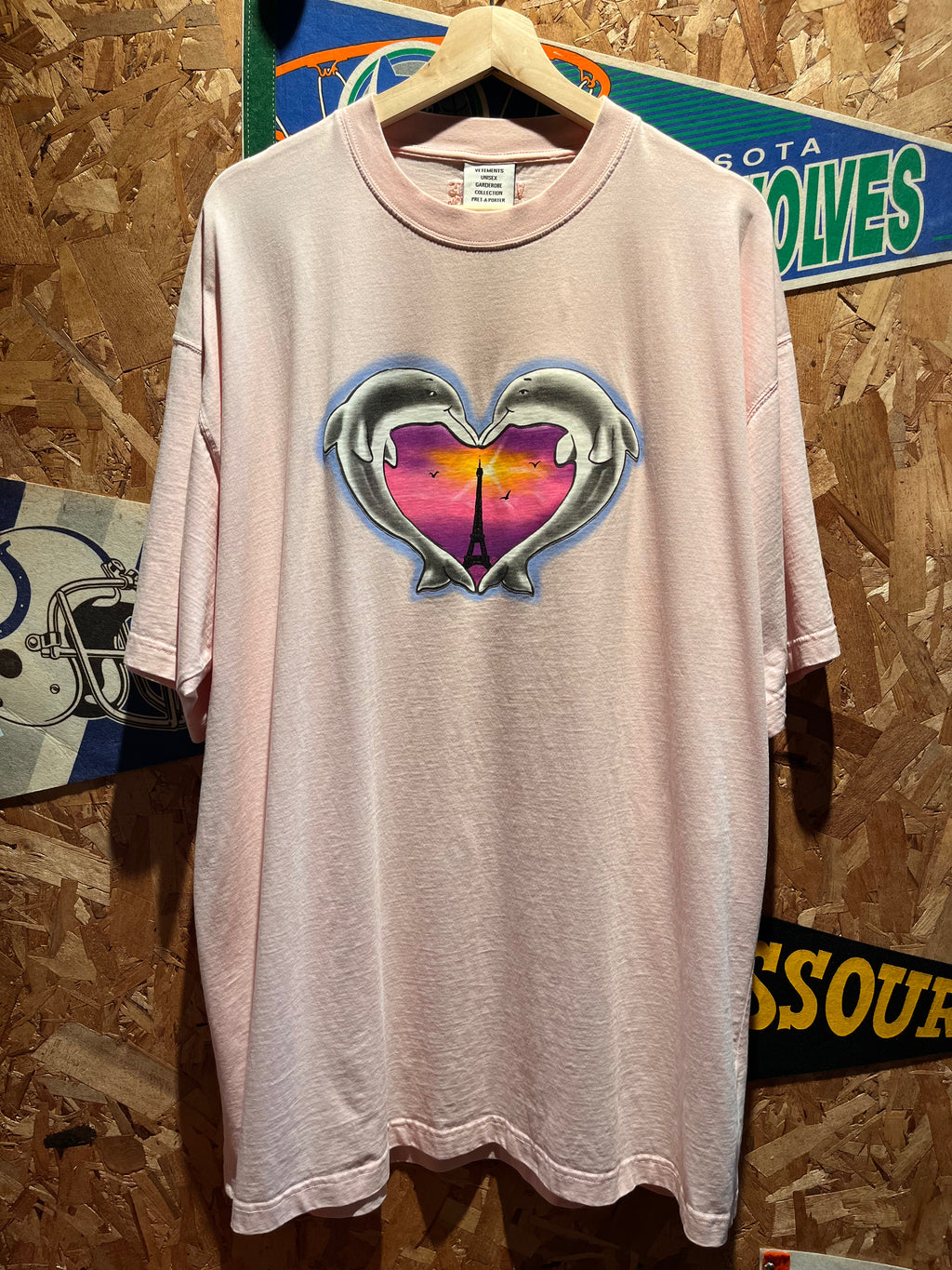 Vetements Dolphins Heart Logo T-Shirt Baby Pink: XXL