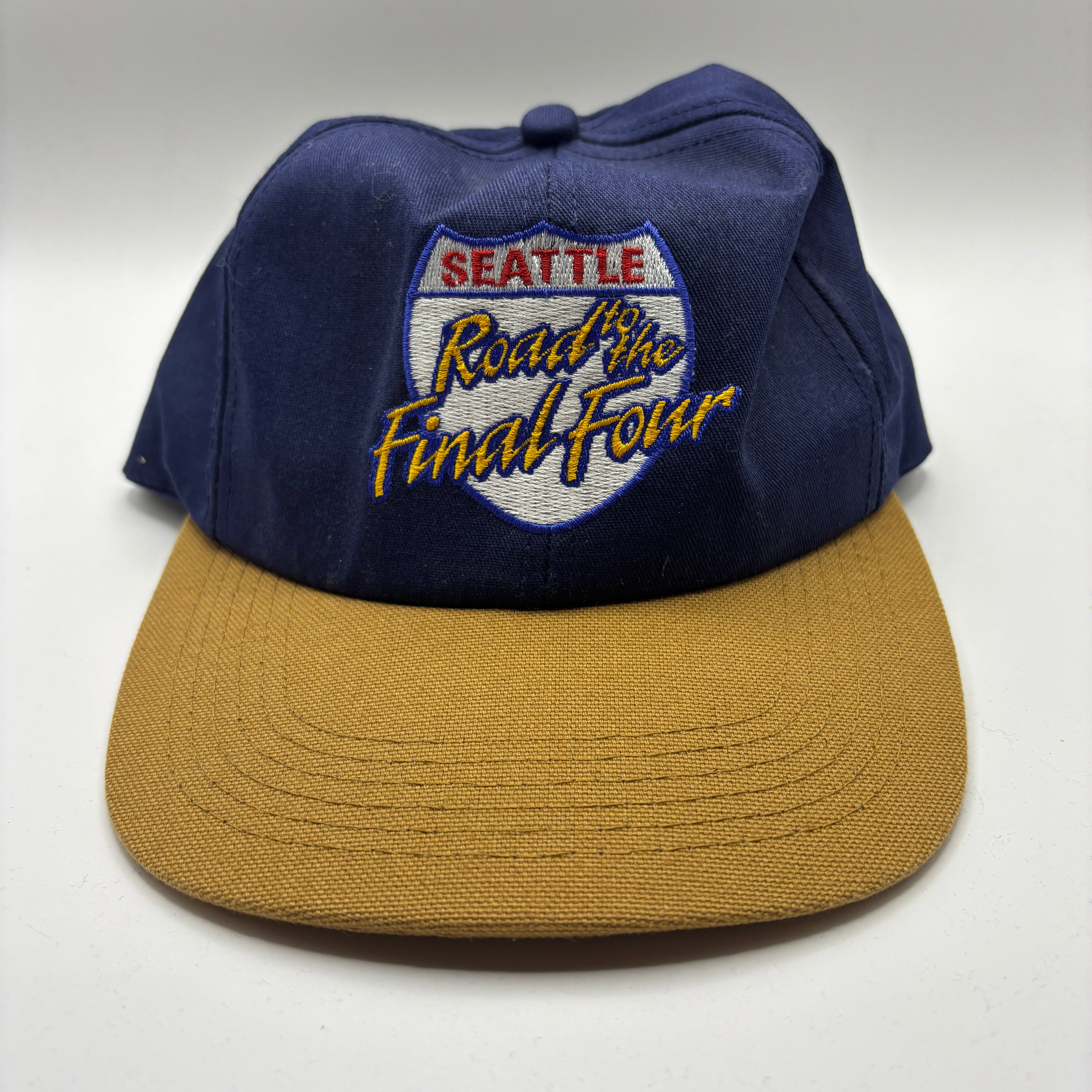 Vintage Seattle Road To The Final Four NCAA Basketball Navy Tan CBS Sports K Products Snapback Hat