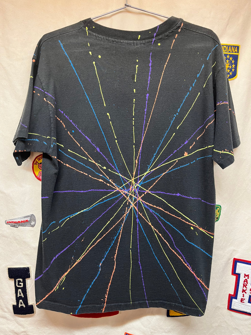 Vintage Mickey Mouse Disney All Over Print Splatter Art 90s Orlando Sherrys Black T-Shirt: XL
