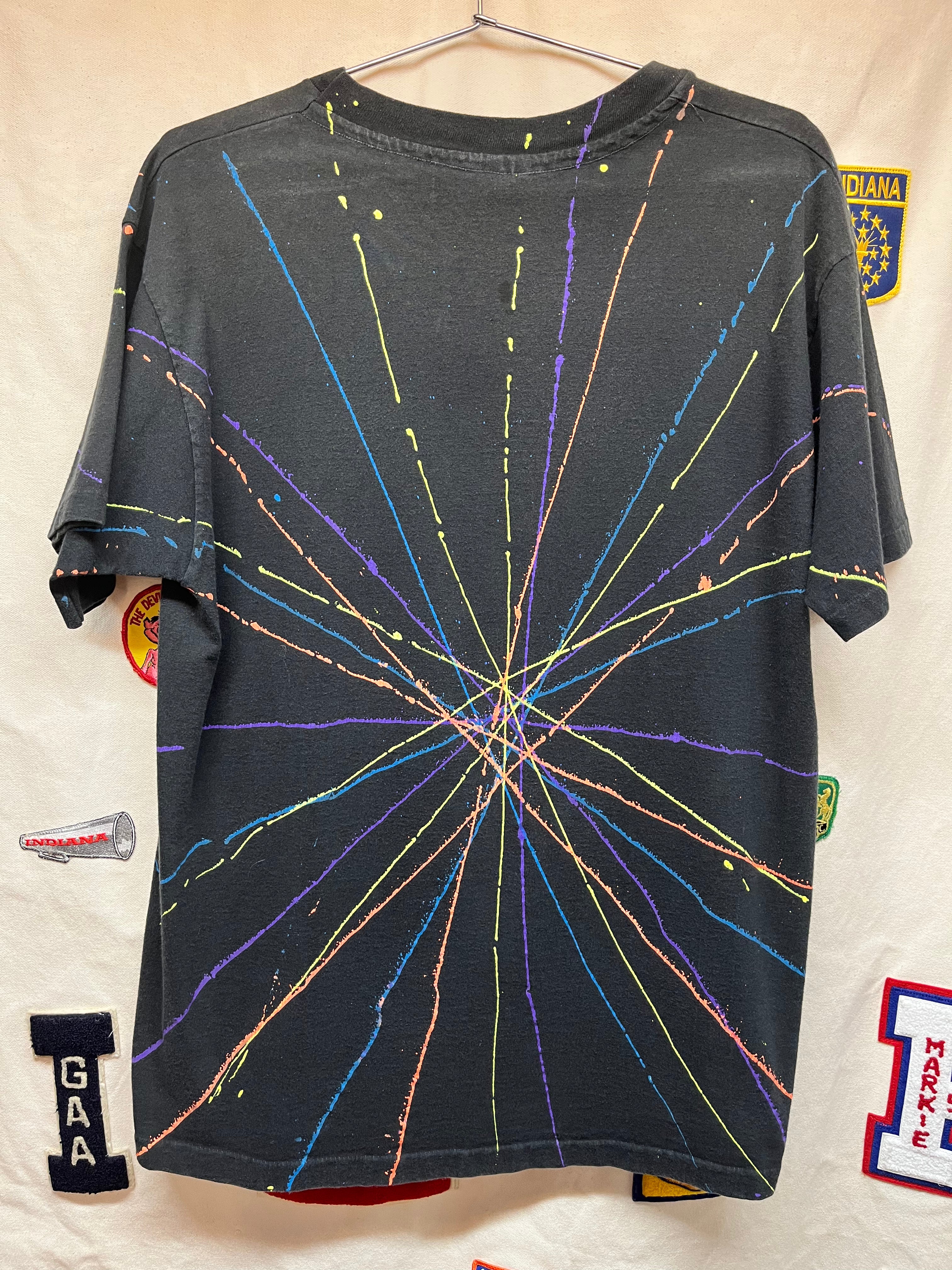 Vintage Mickey Mouse Disney All Over Print Splatter Art 90s Orlando Sherrys Black T-Shirt: XL