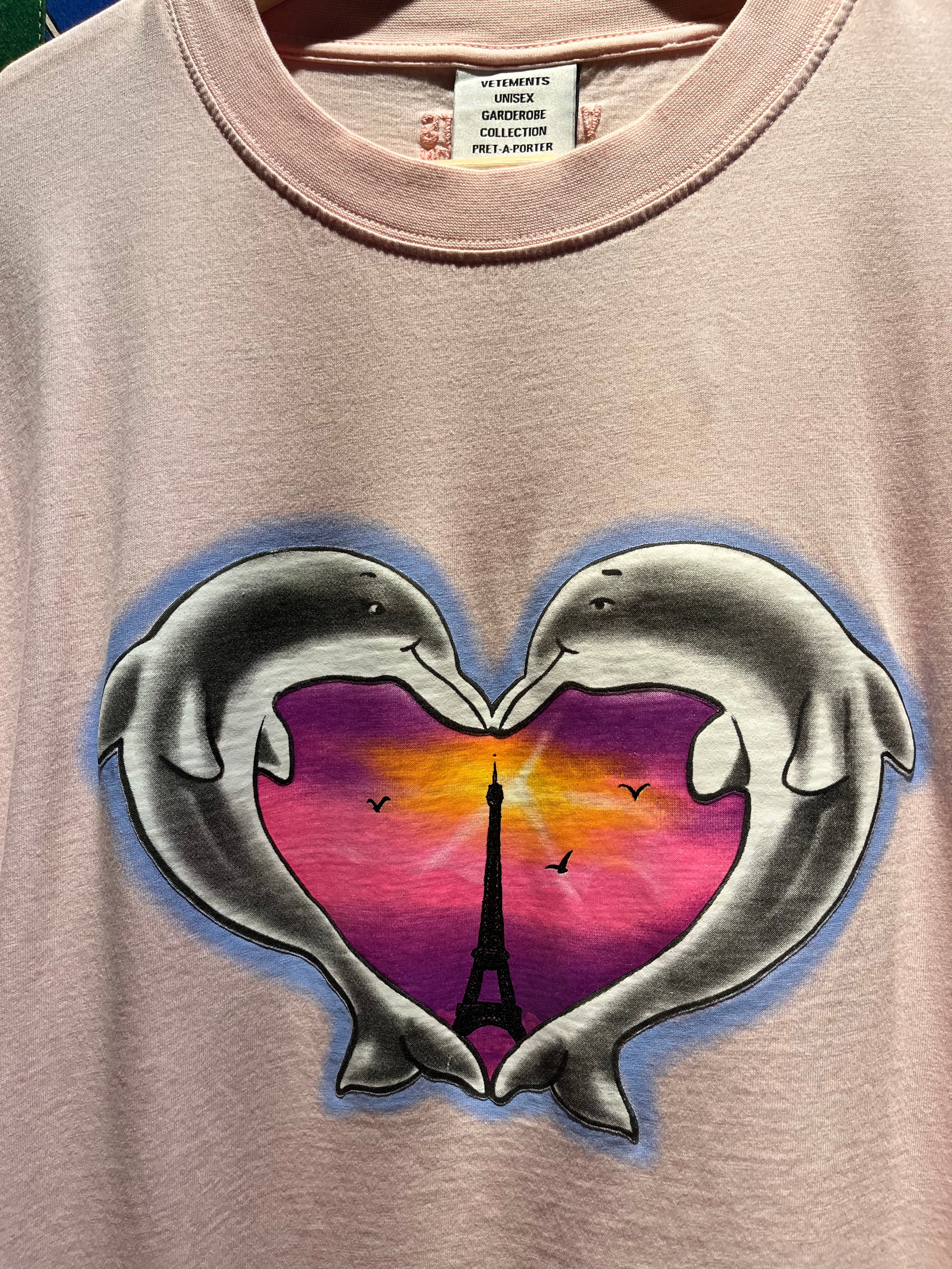 Vetements Dolphins Heart Logo T-Shirt Baby Pink: XXL
