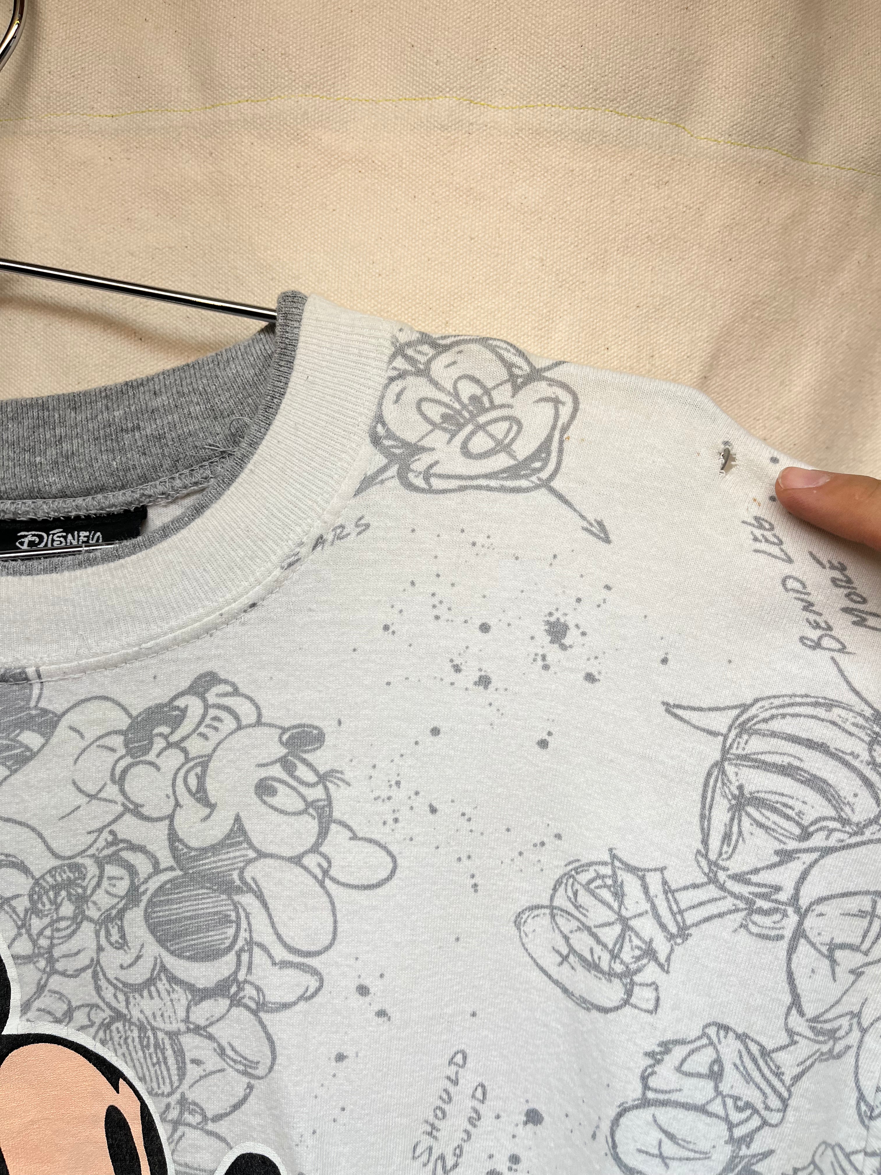 Vintage Mickey Mouse All Over Print Art Sketch Disney Originals Double Layer Sleeve T-Shirt: L/XL
