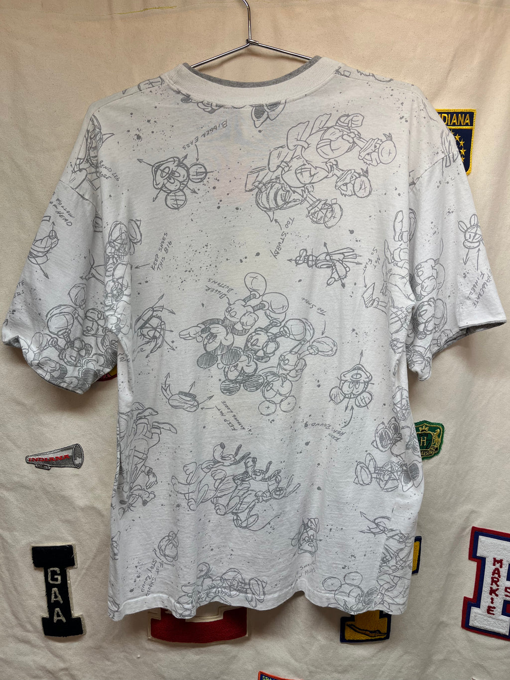 Vintage Mickey Mouse All Over Print Art Sketch Disney Originals Double Layer Sleeve T-Shirt: L/XL