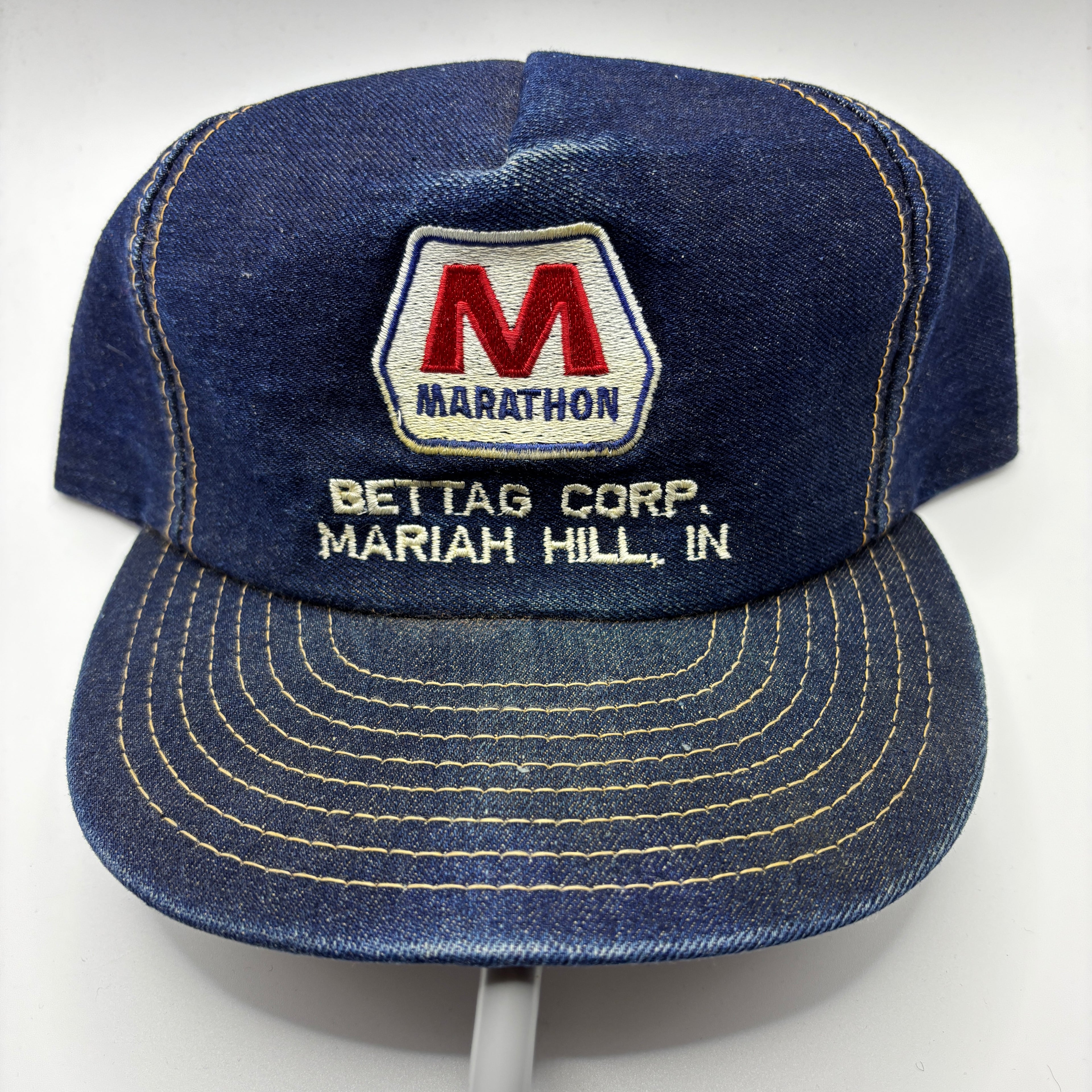 Vintage Marathon Gas Station Bettag Corp Denim Snapback Hat