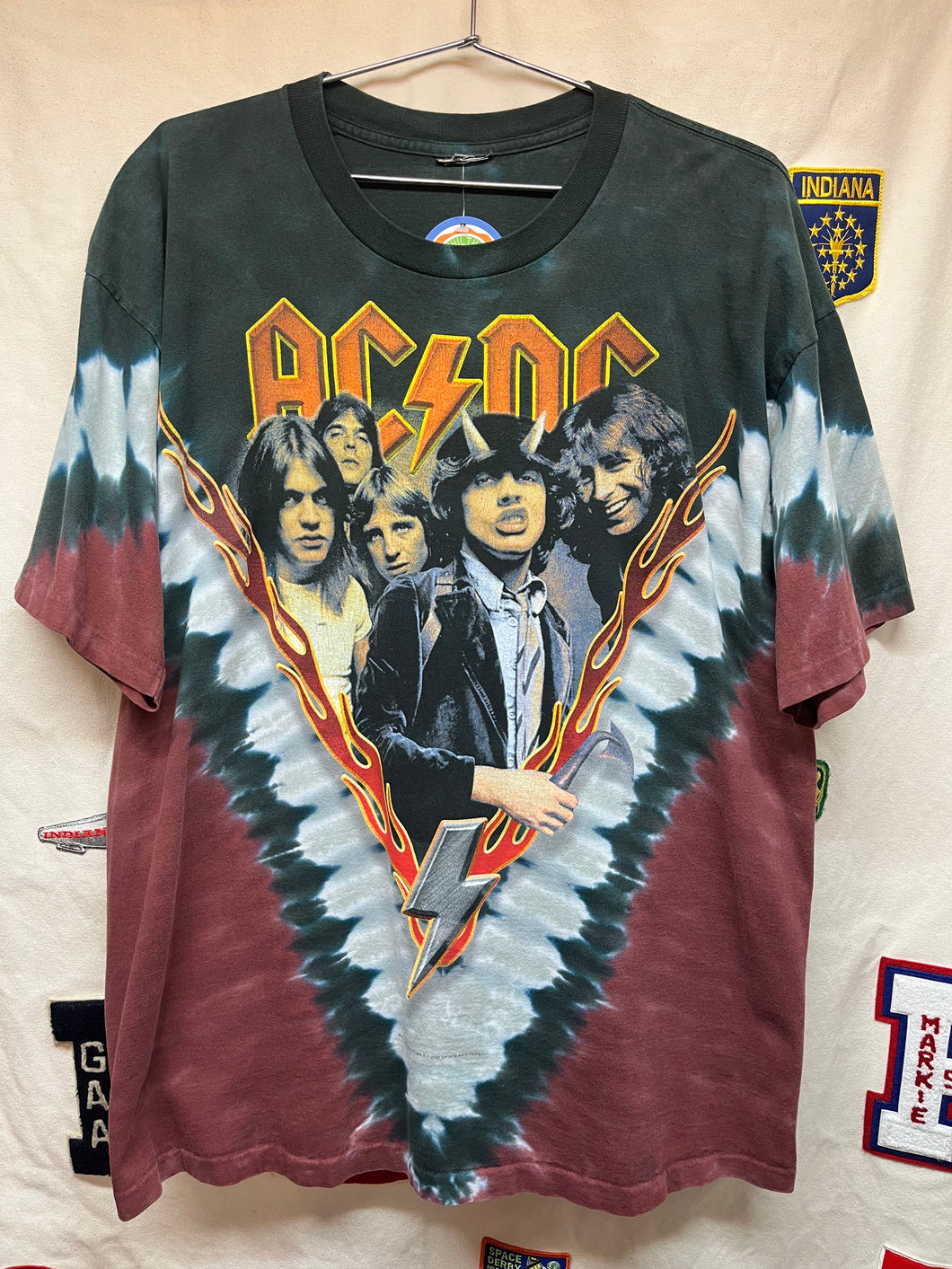 Vintage ACDC Highway To Hell Tie Dye Liquid Blue 2003 Devil 666 Rock Band T-Shirt: Large