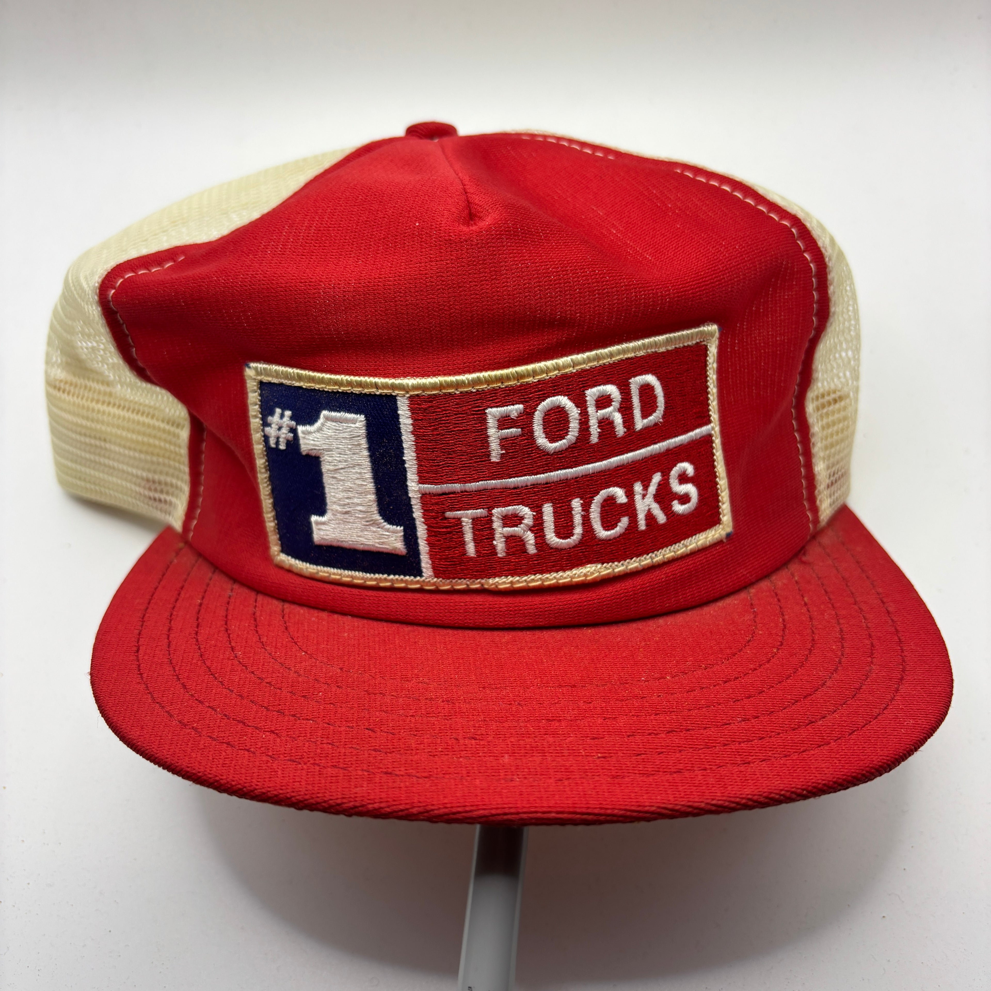 Vintage #1 Ford Trucks Patch Red Trucker Mesh Snapback Hat