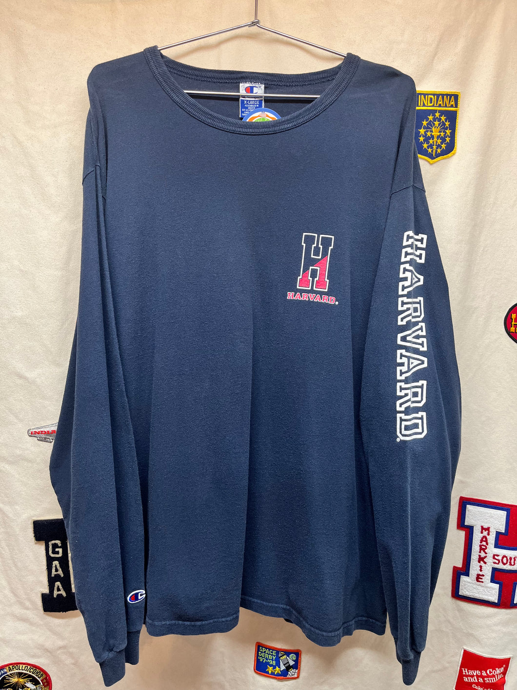 Vintage Harvard University Champion Navy Longsleeve 90s T-Shirt: XL