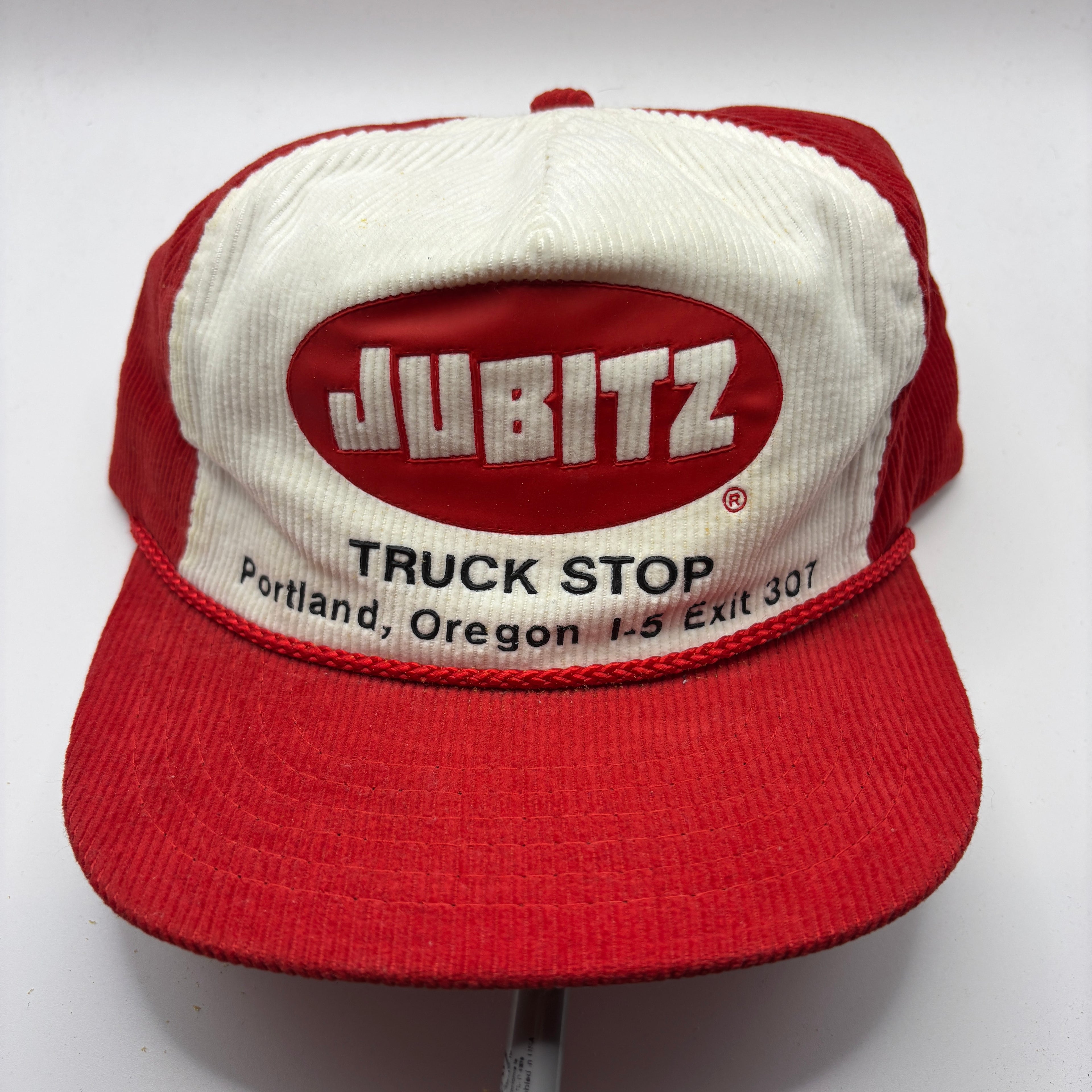 Vintage Jubitz Truck Stop Corduroy Rope Red Snapback Hat