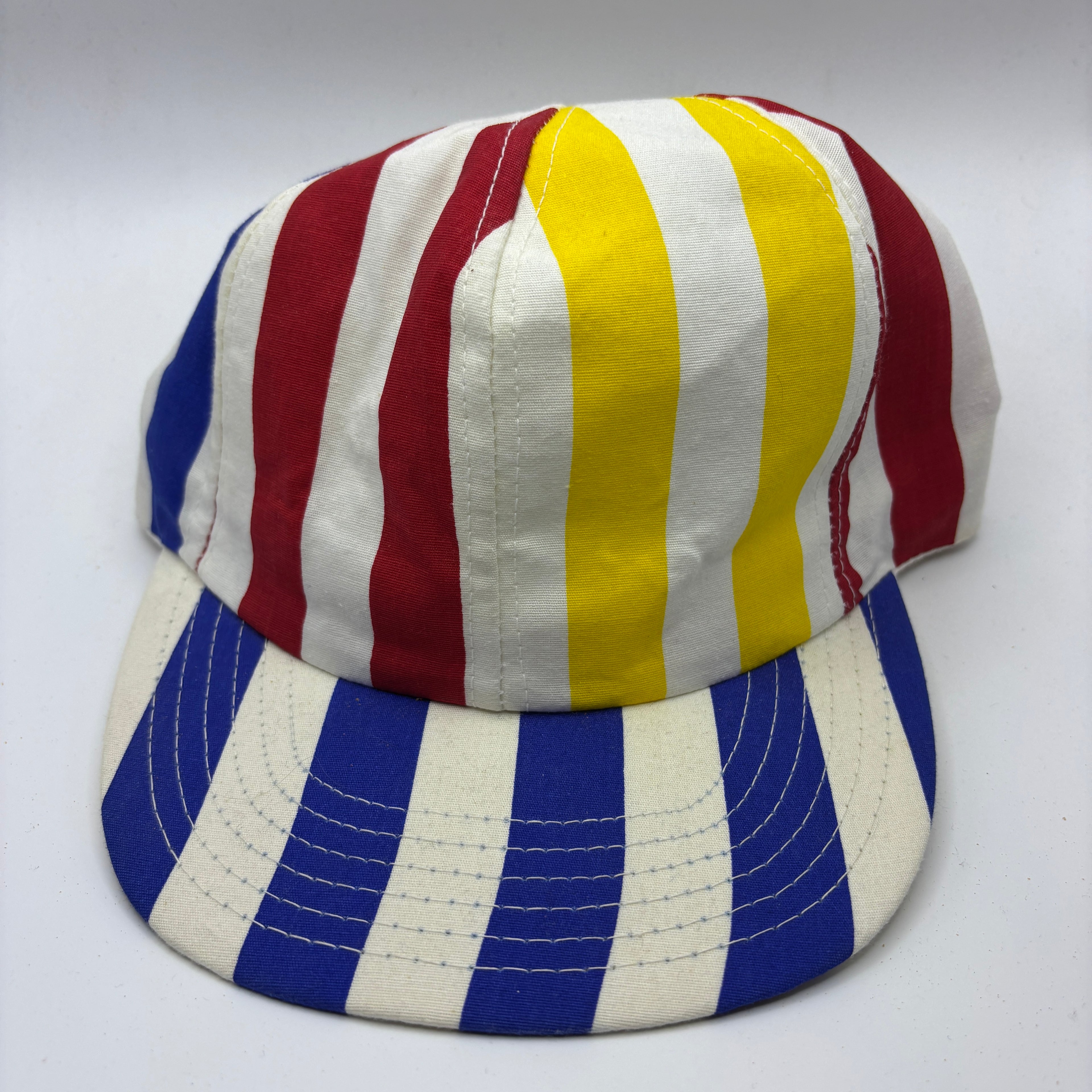 Vintage Blue Red Yellow 90's Americana Pop Art Primary Colors Striped Snapback