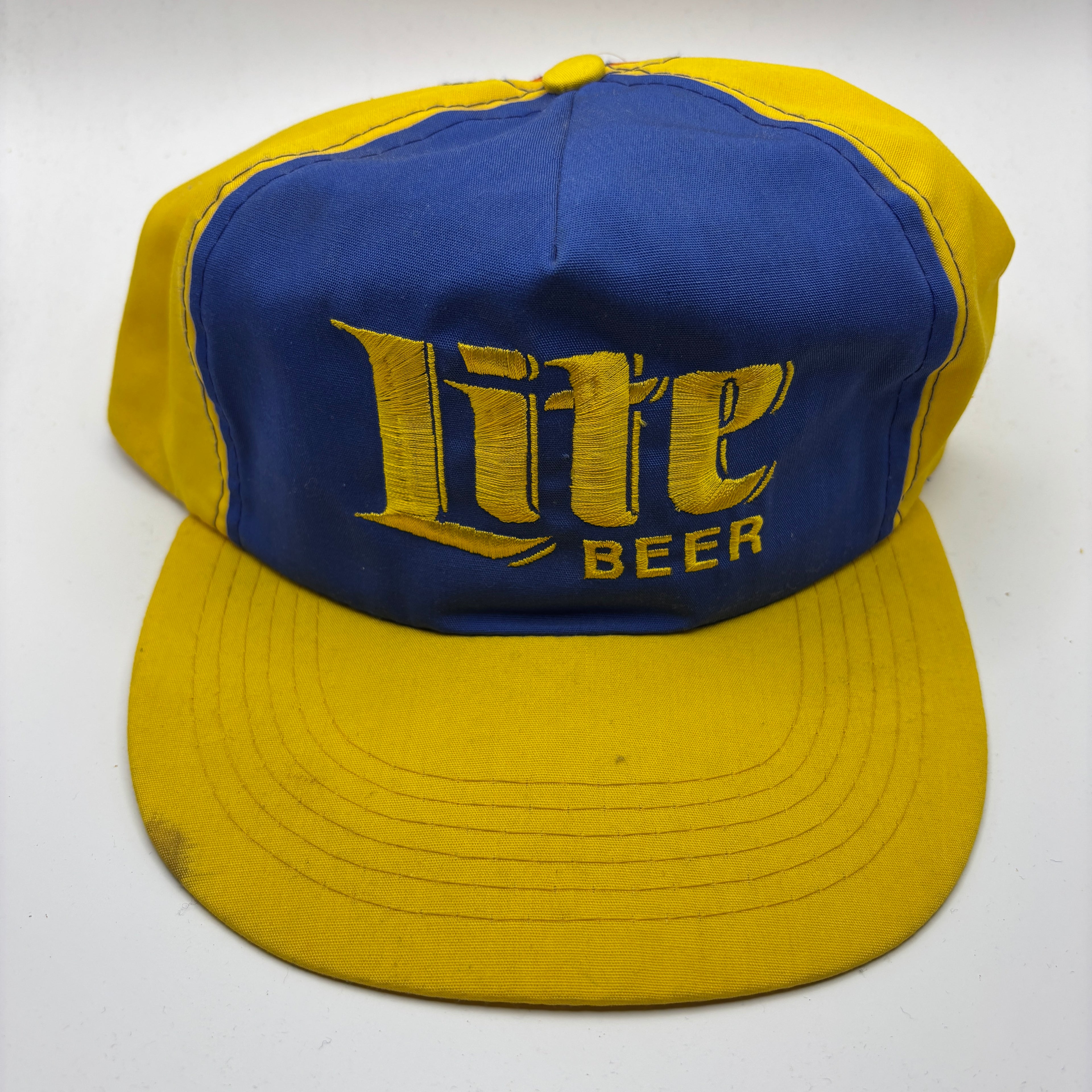 Vintage Miller Lite Beer Pinwheel Color Block Orange Blue Yellow Snapback Hat
