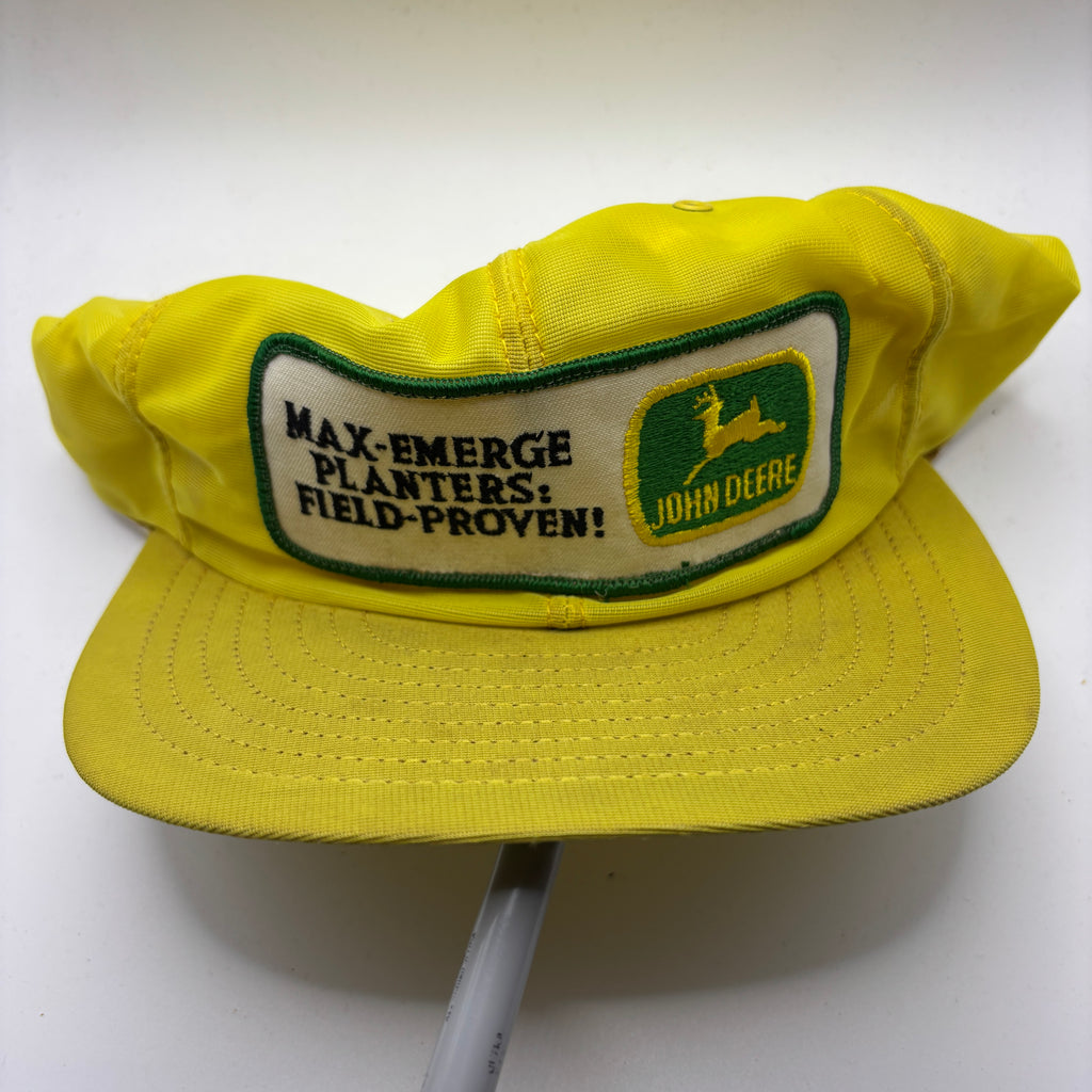 Vintage John Deere Max Emerge Planters Field Proven Louisville MFG Yellow Snapback Patch Hat