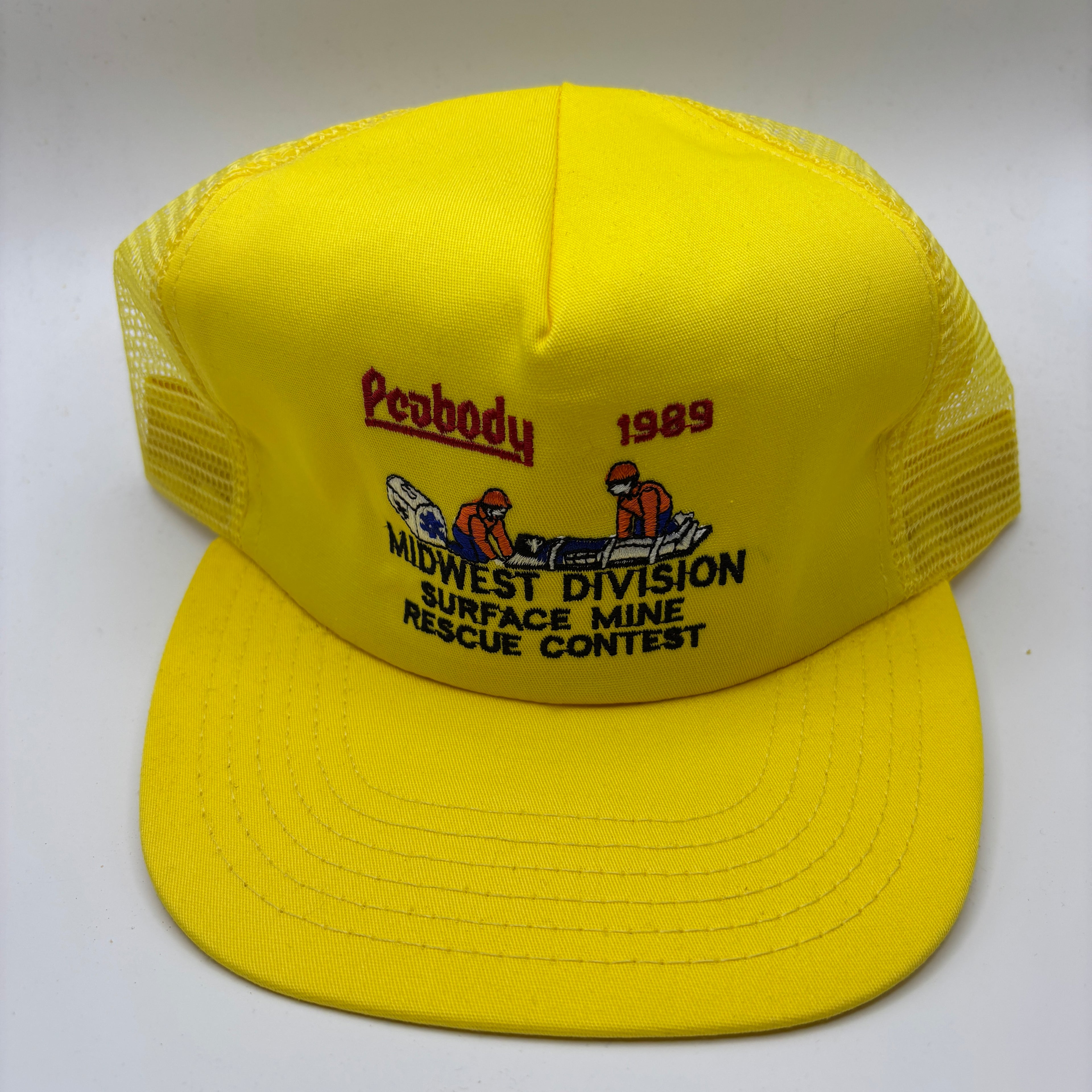 Vintage Peabody Coal Mine Surface Mine Midwest Division 1989 Yellow Mesh Trucker