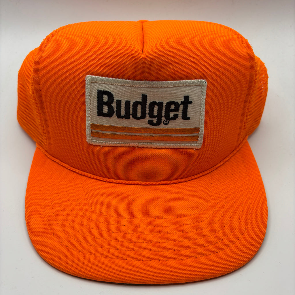 Vintage Budget Rental Car Patch Neon Orange Snapback Hat