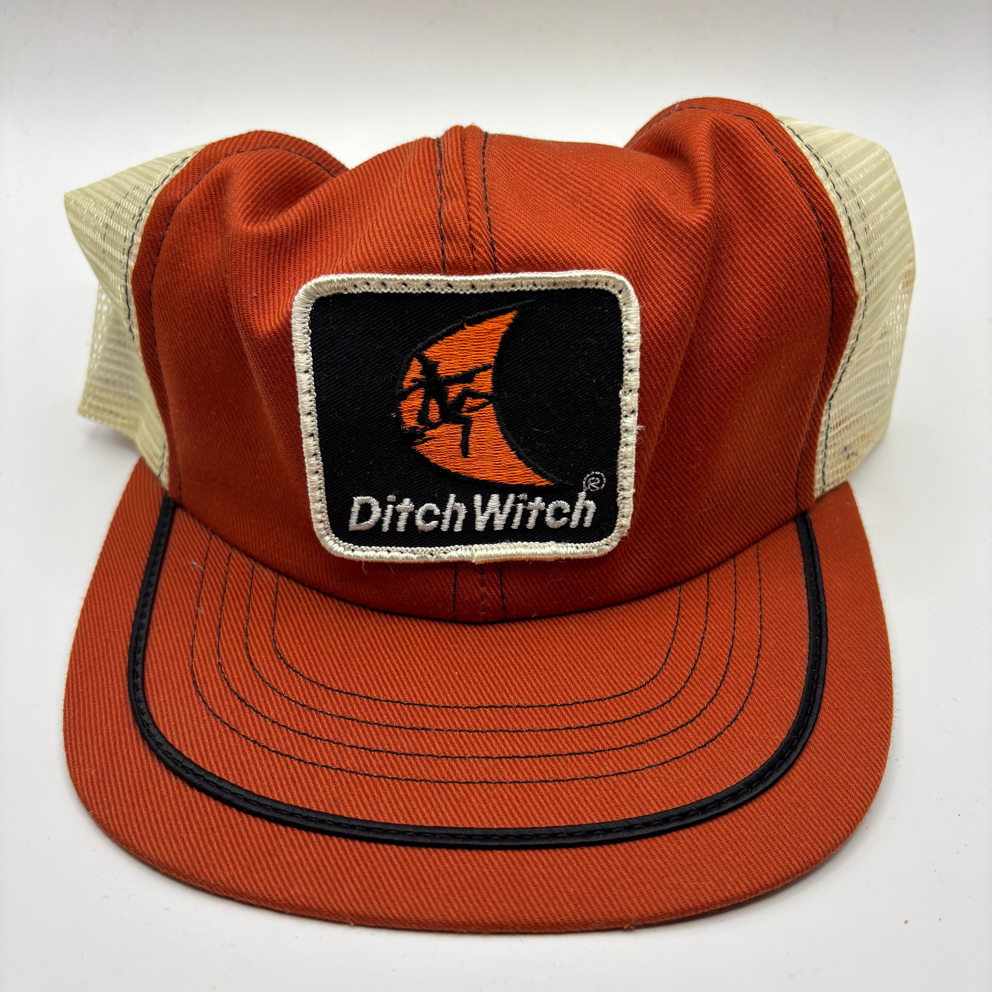 Vintage Ditch Witch Orange Patch Trucker Mesh Snapback Hat