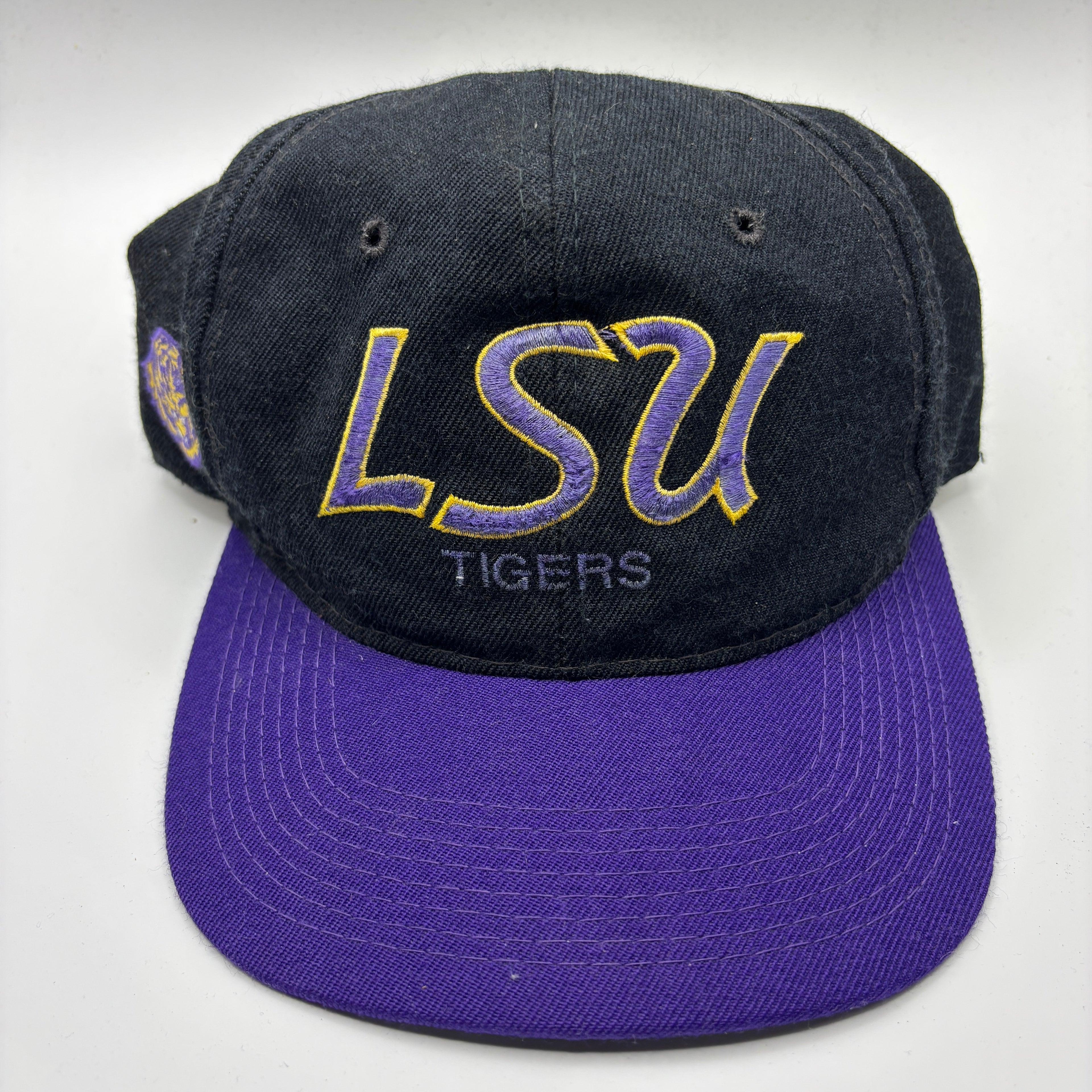 Vintage LSU Tigers 90's Sports Specialties College Script Snapback Hat Wool