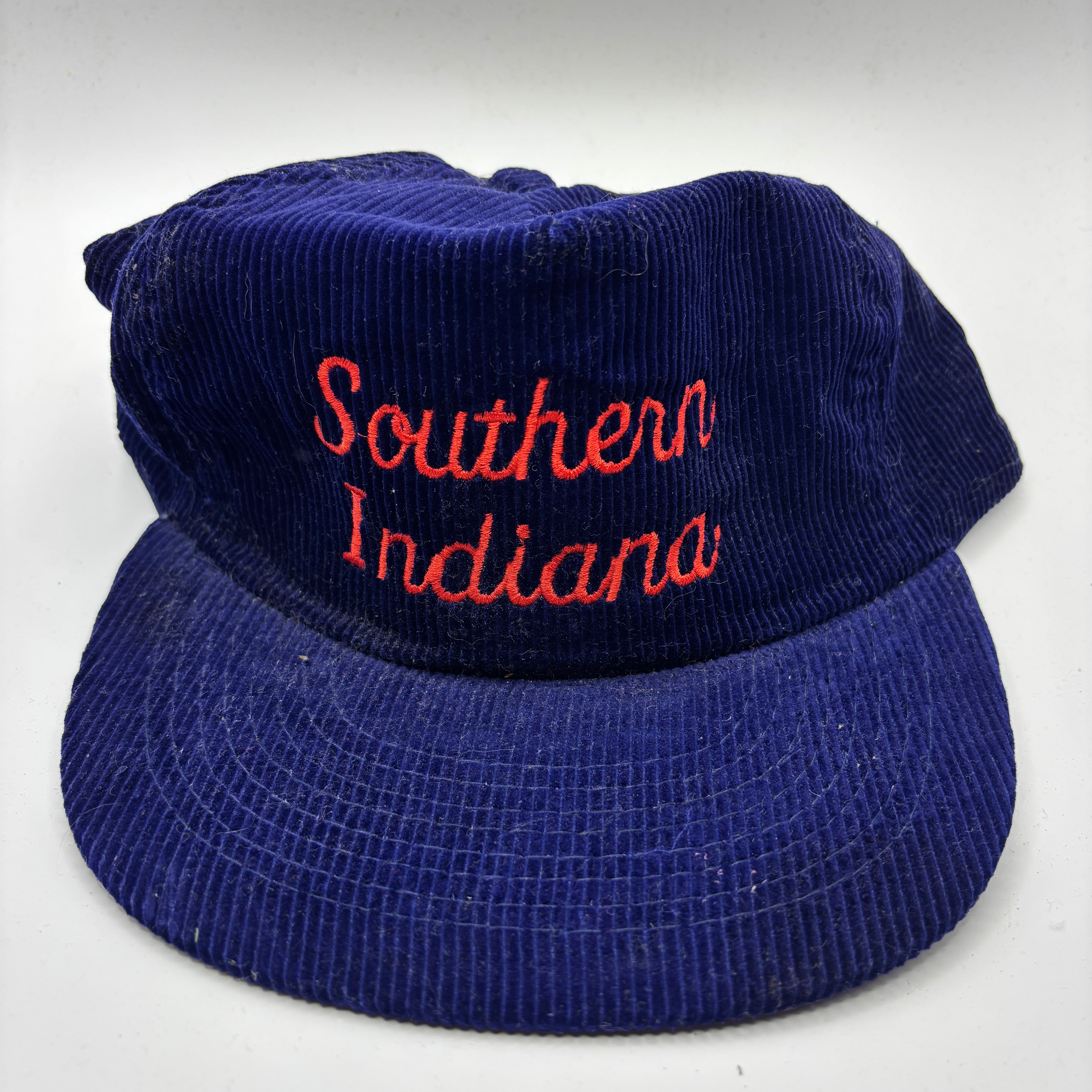 Vintage USI Southern Indiana Corduroy Leather Strap Back Hat