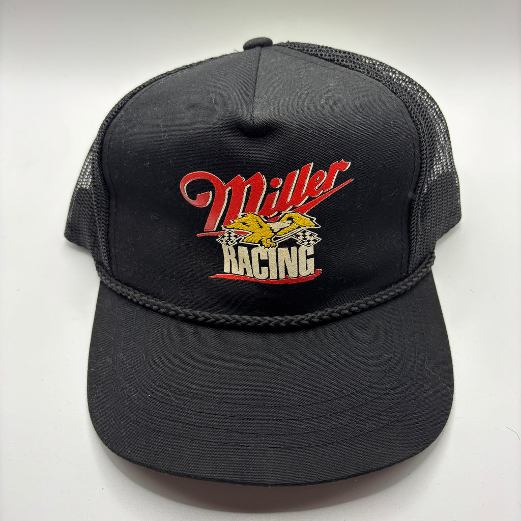 Vintage Miller Beer Racing Mesh Trucker Black Snapback Hat