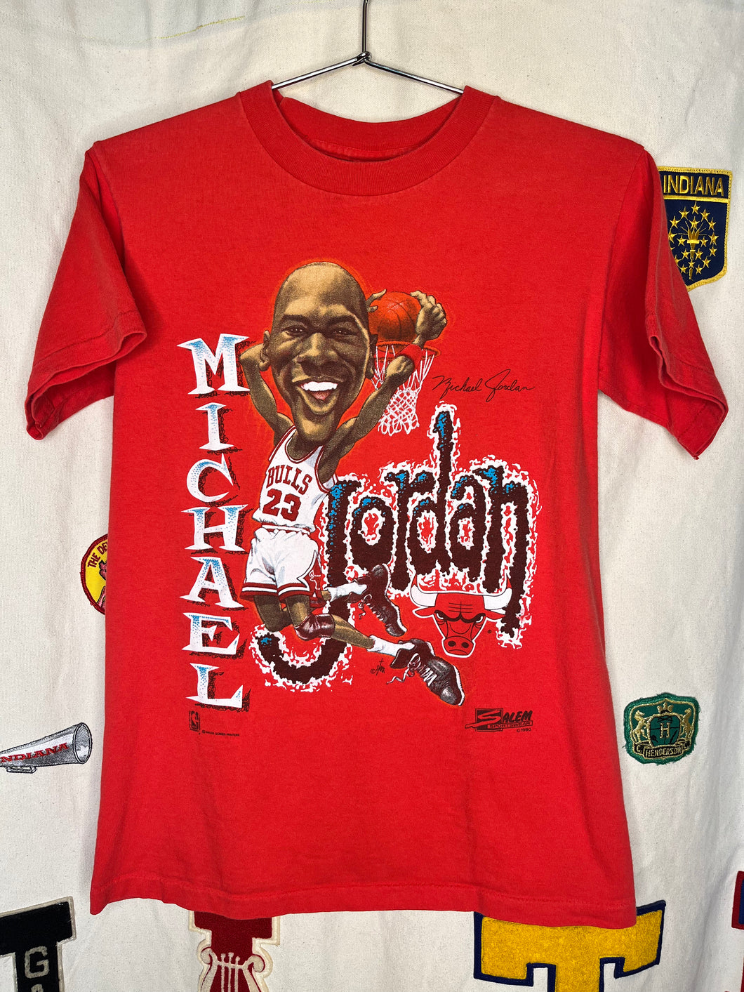 Vintage Michael Jordan CaricatureNBA Chicago Bulls 1990 Salem Red T-Shirt: Small