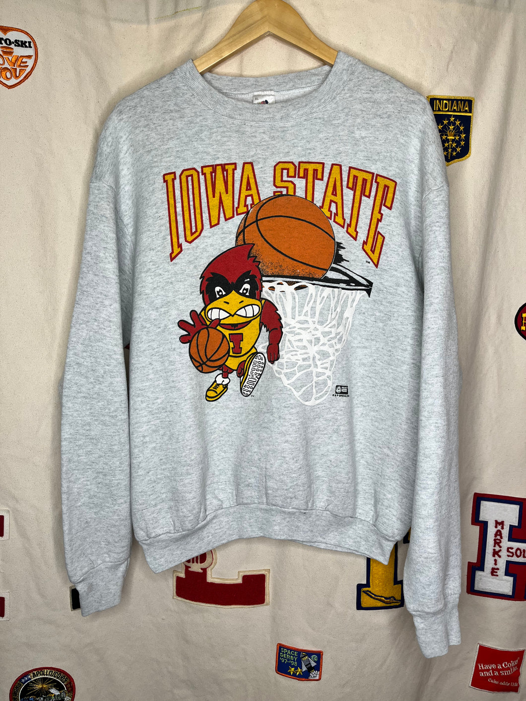 Vintage Iowa State University ISC Cyclones Basketball Grey Crewneck Sweatshirt: XL