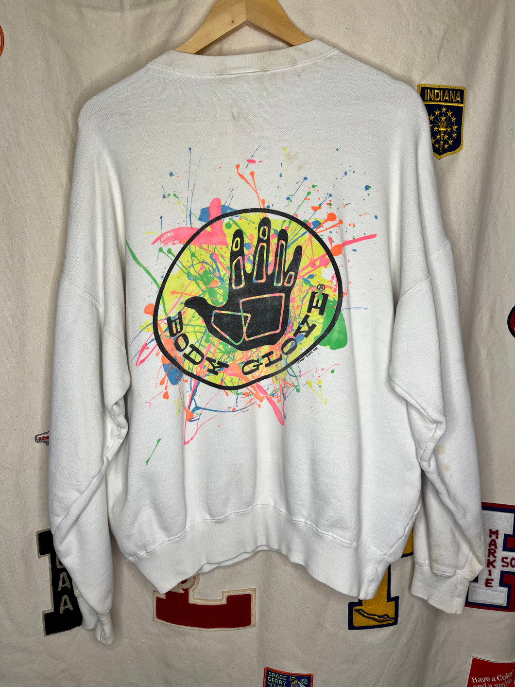 Vintage 80s Body Glove Neon Surf White Crewneck Sweatshirt w/ Pockets: XL