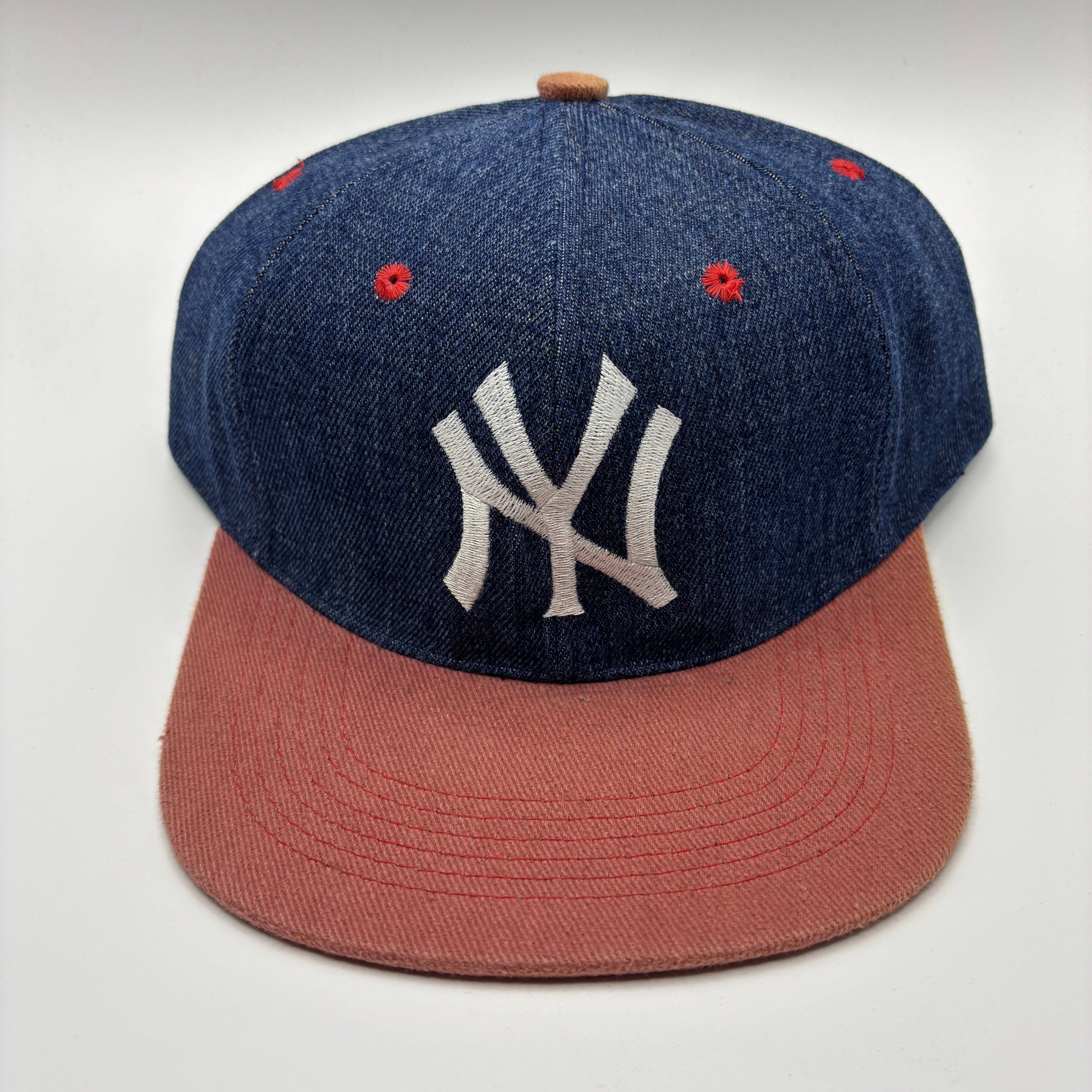 Vintage New York Yankees NY Denim Red Snapback Hat