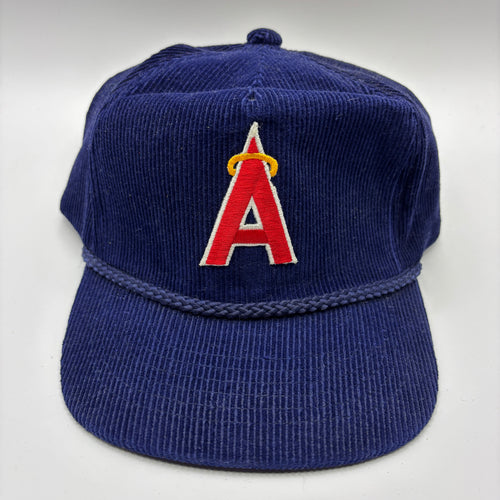 Vintage Anaheim Angels Halo A MLB Navy Corduroy Rope Zip Back Hat