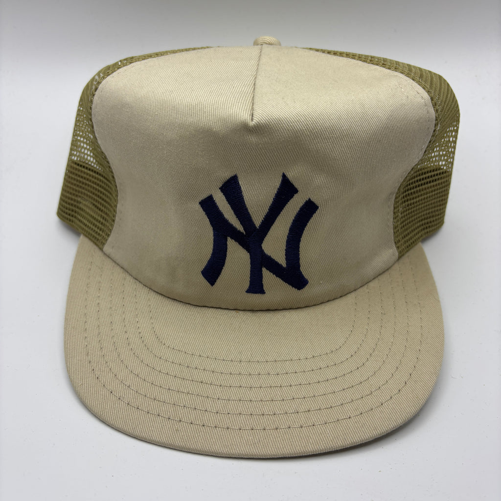 Vintage New York Yankees NY Tan Navy Mesh Trucker Snapback Hat