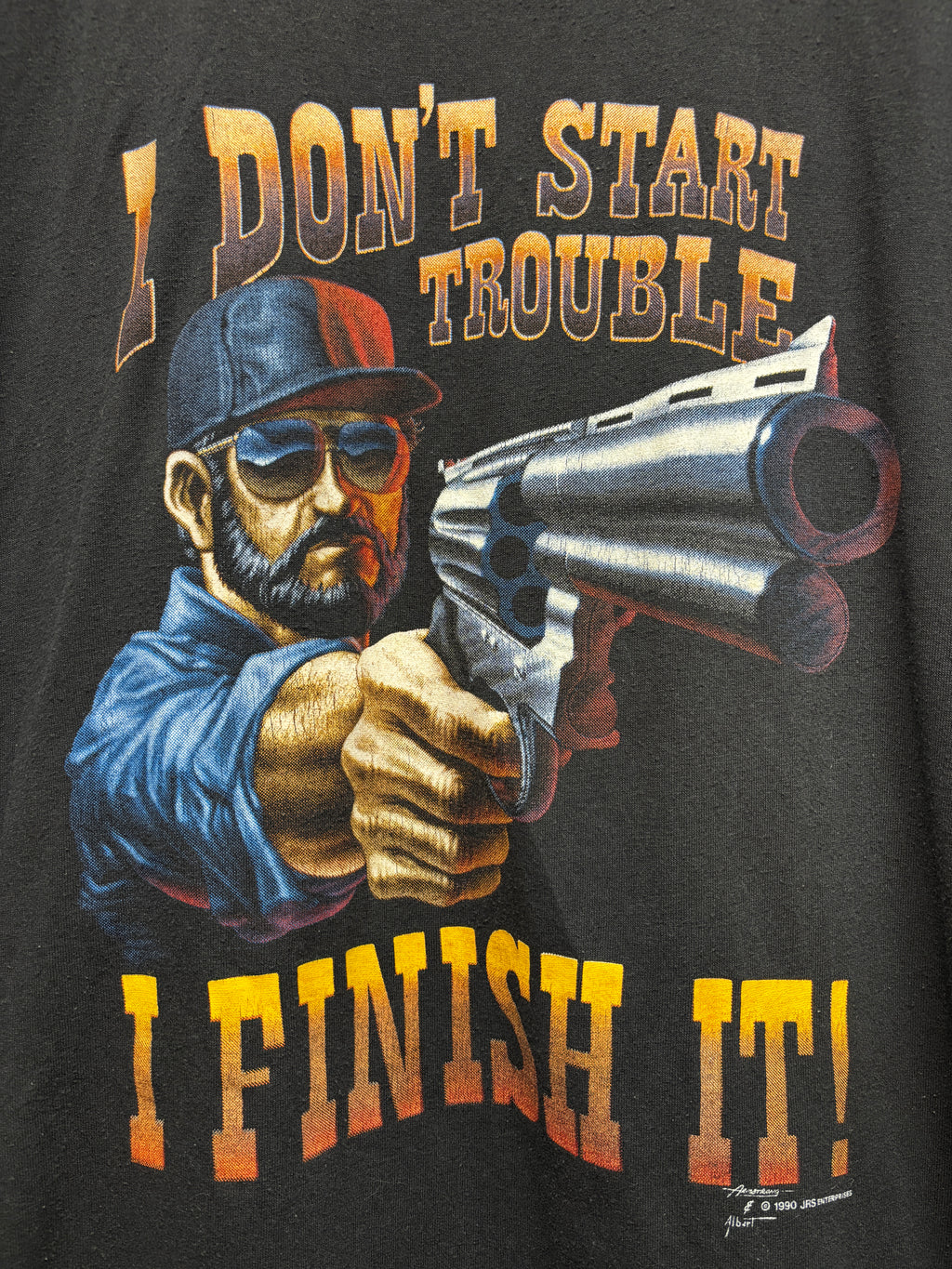 Vtg JRS Enterprises "I Don't Start Trouble..." Gun T-Shirt: XXL