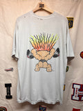 Vintage Butt Naked Gym Troll Lifting 90's Distressed White T-Shirt: XL