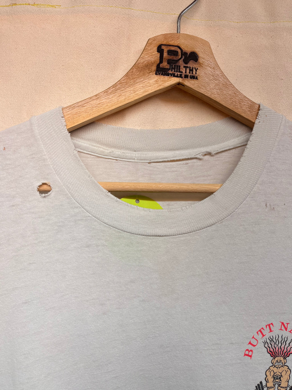 Vintage Butt Naked Gym Troll Lifting 90's Distressed White T-Shirt: XL