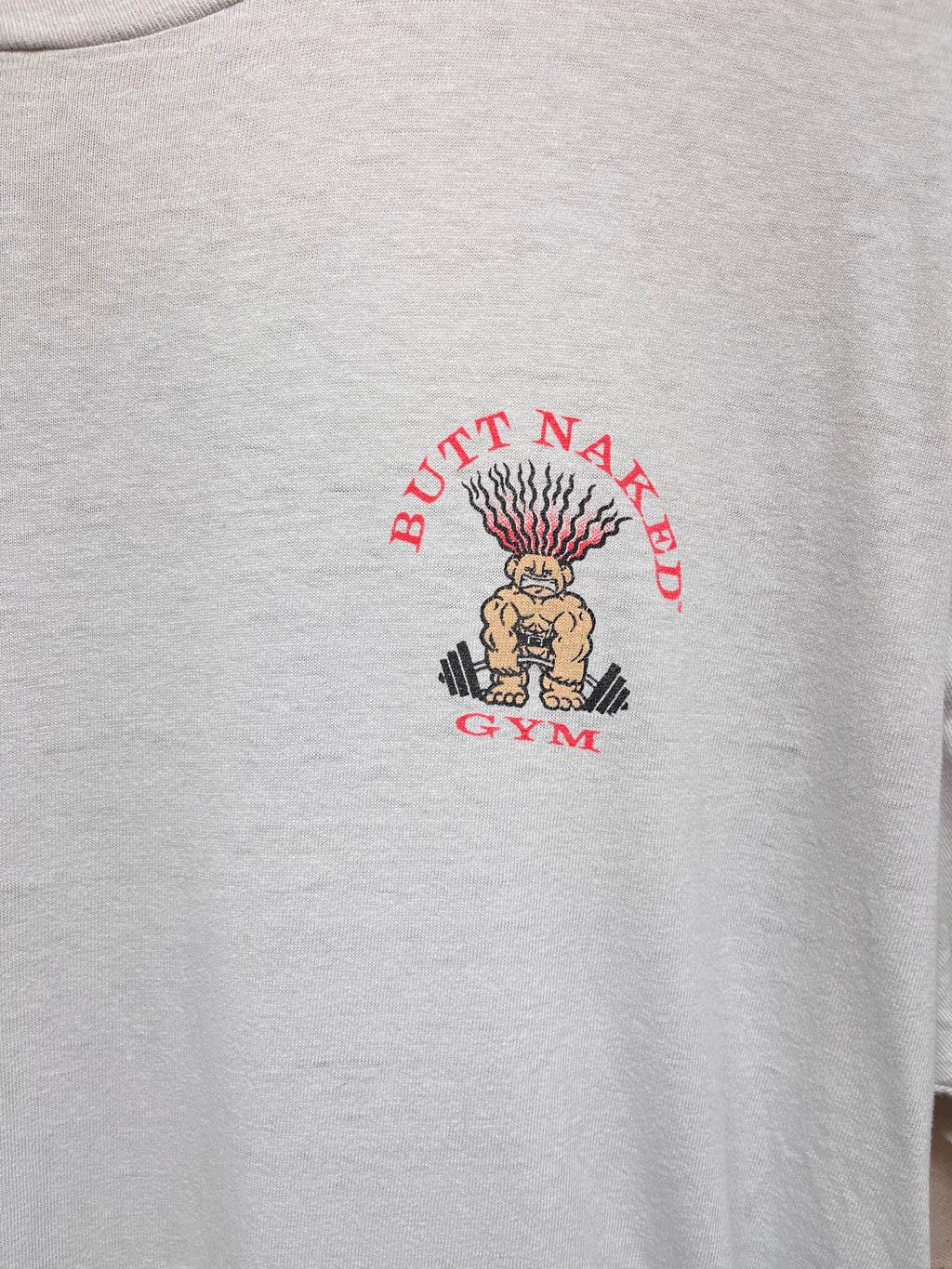 Vintage Butt Naked Gym Troll Lifting 90's Distressed White T-Shirt: XL