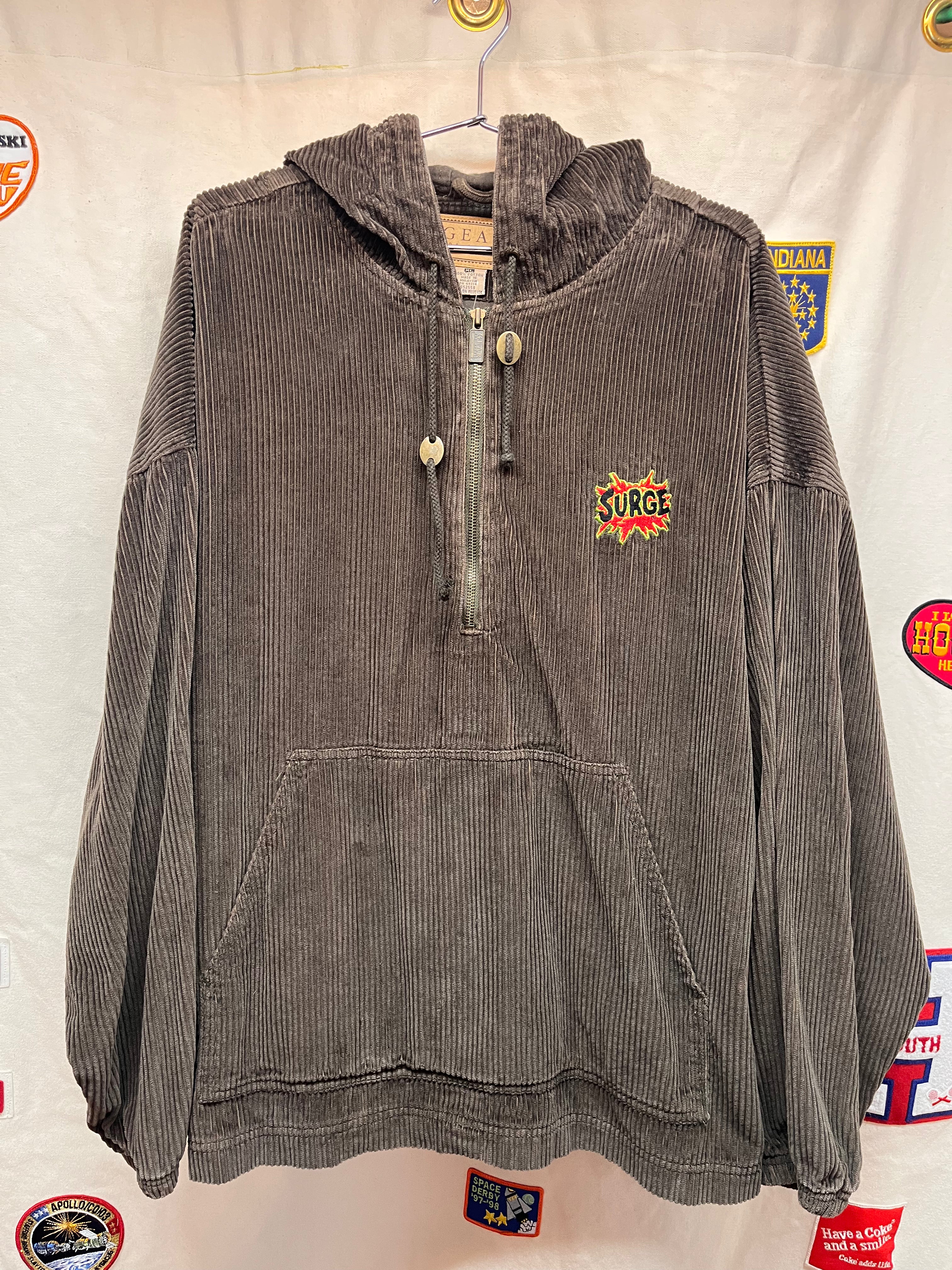 Vintage Surge Soda Corduroy Anorak Hoodie Promo Gear for Sports Brown Jacket: XL