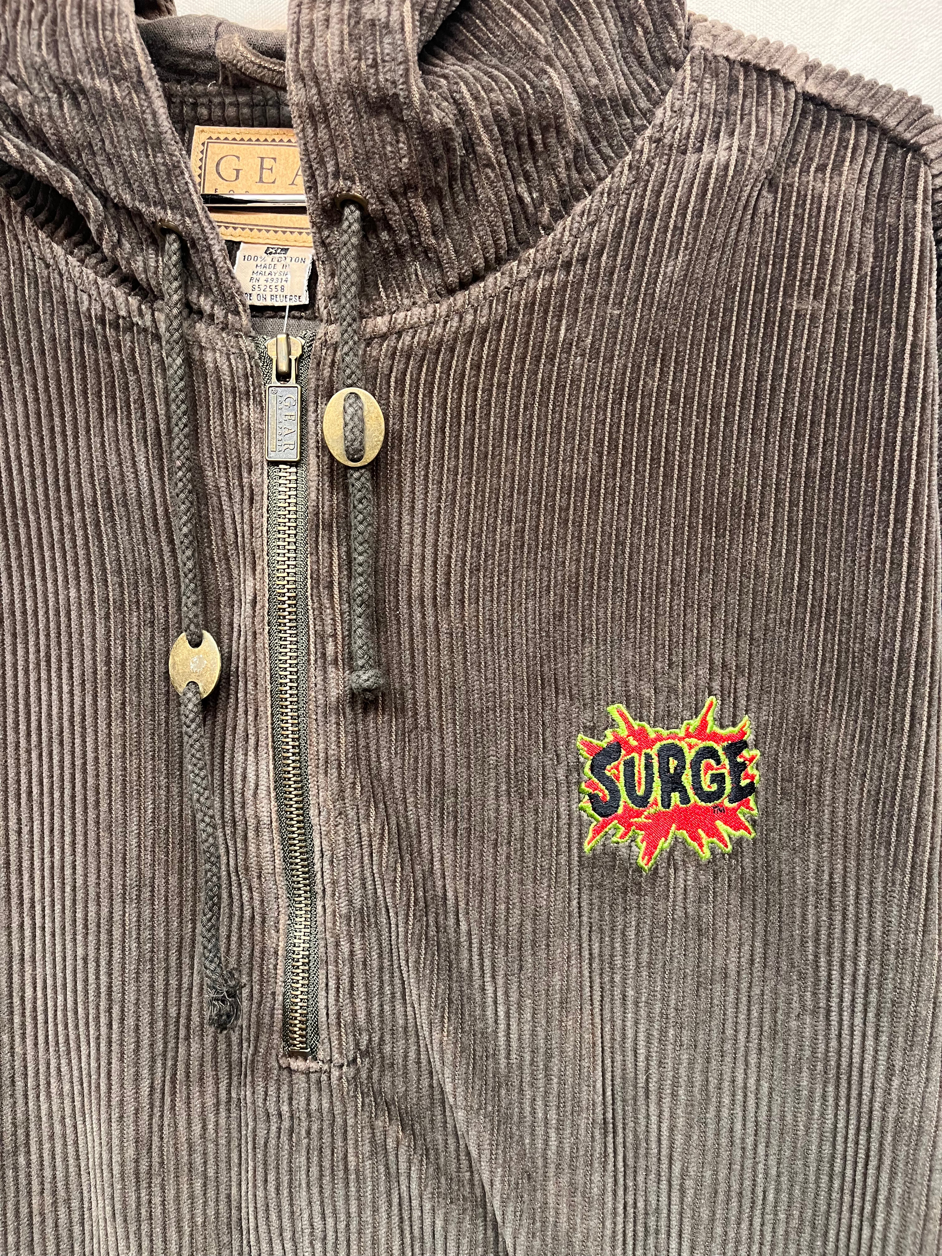 Vintage Surge Soda Corduroy Anorak Hoodie Promo Gear for Sports Brown Jacket: XL