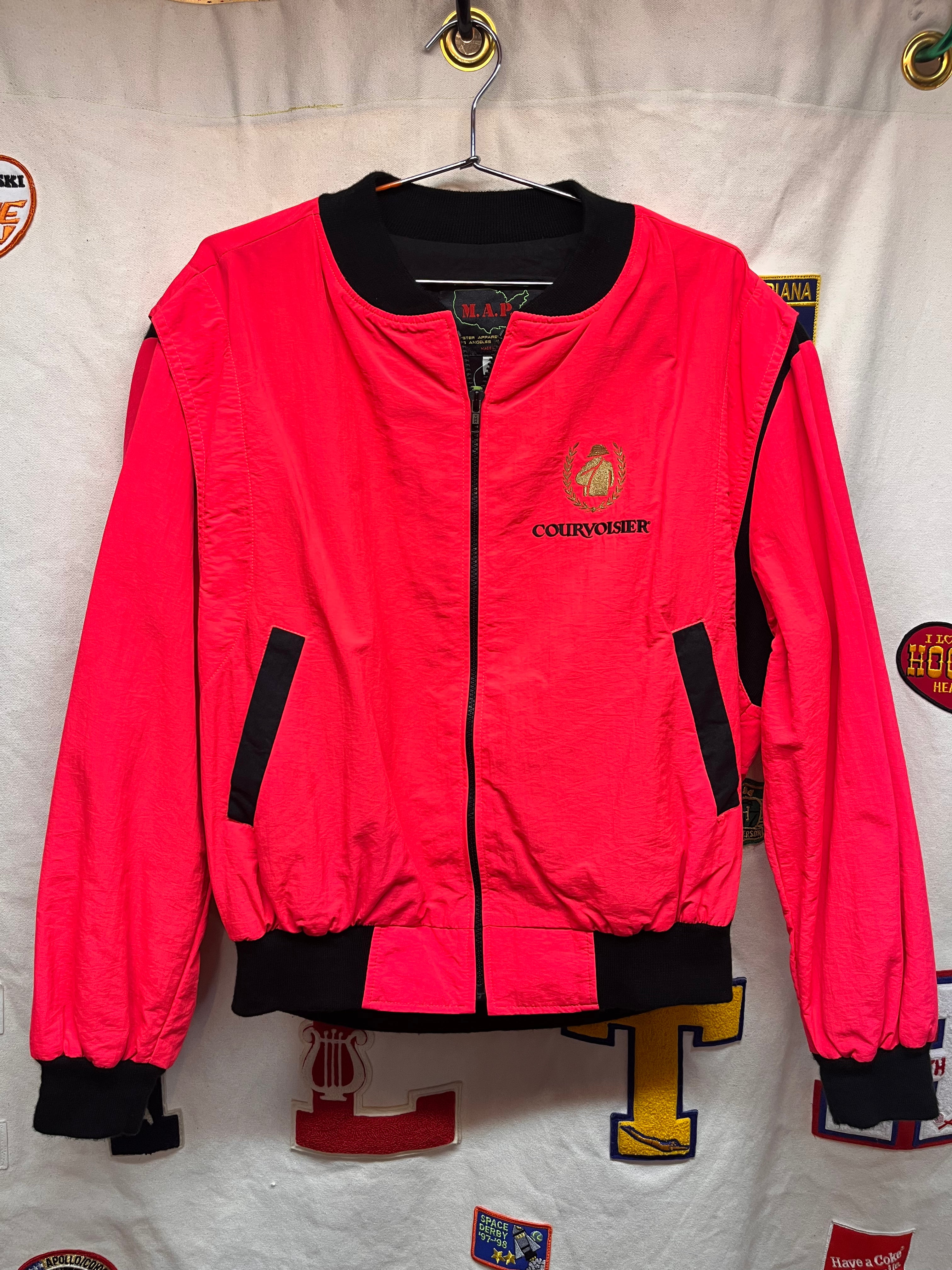 Vtg Courvoisier Cognac Neon Pink Nylon Bomber Alcohol Jacket: Large