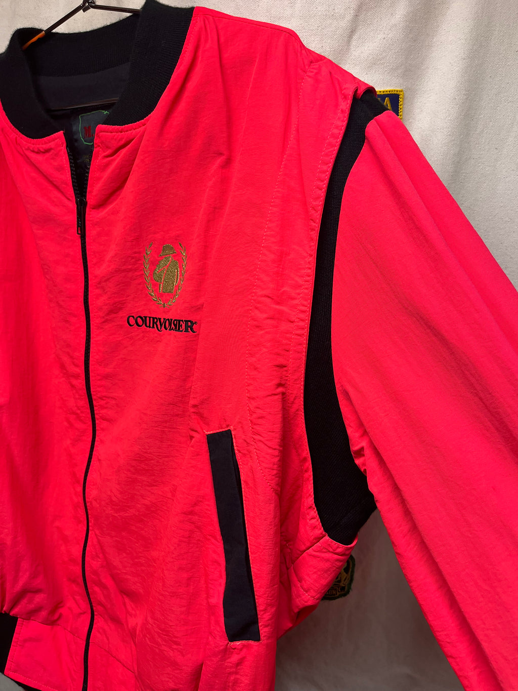 Vtg Courvoisier Cognac Neon Pink Nylon Bomber Alcohol Jacket: Large