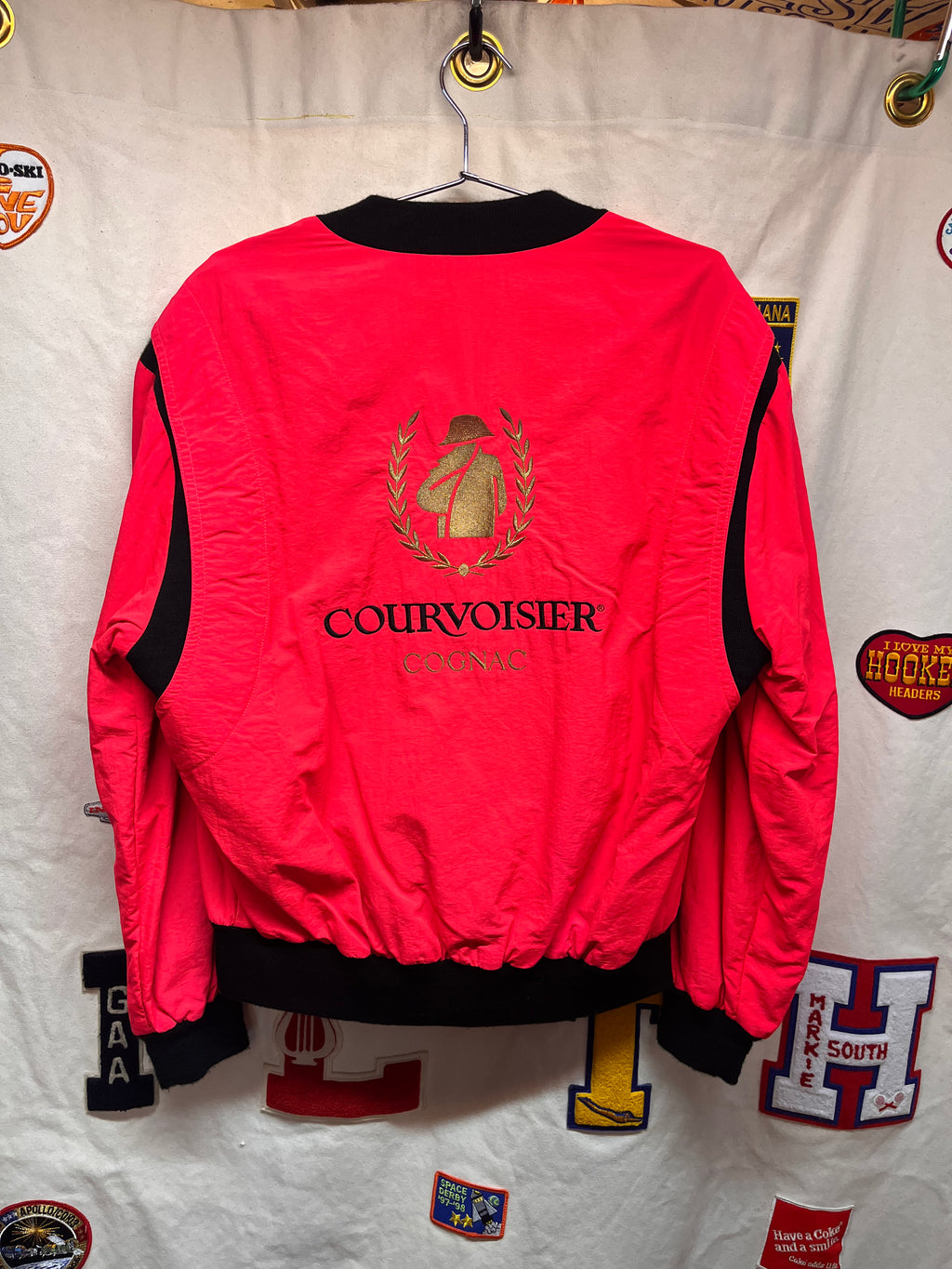 Vtg Courvoisier Cognac Neon Pink Nylon Bomber Alcohol Jacket: Large