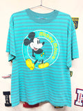 Vintage Mickey Mouse Striped Teal 90's T-Shirt: XL