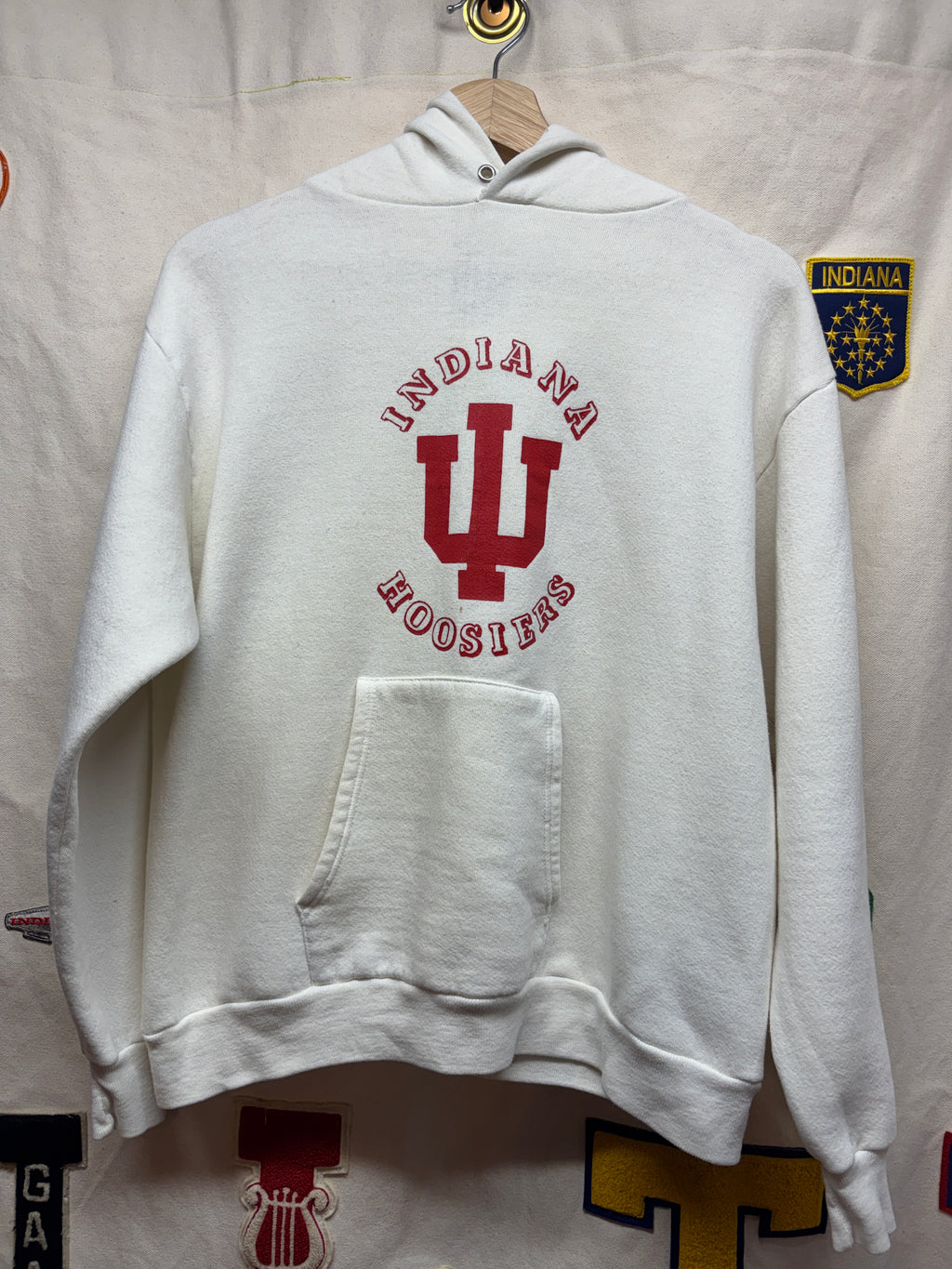 Vintage Indiana University Hoosiers IU White Hoodie Jerzees 80's Sweatshirt: Medium
