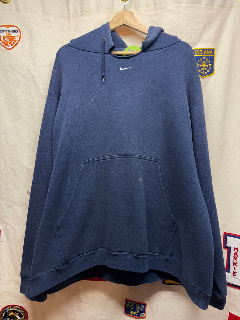 Vintage Nike Center Swoosh Navy Y2K Hoodie Sweatshirt: XL