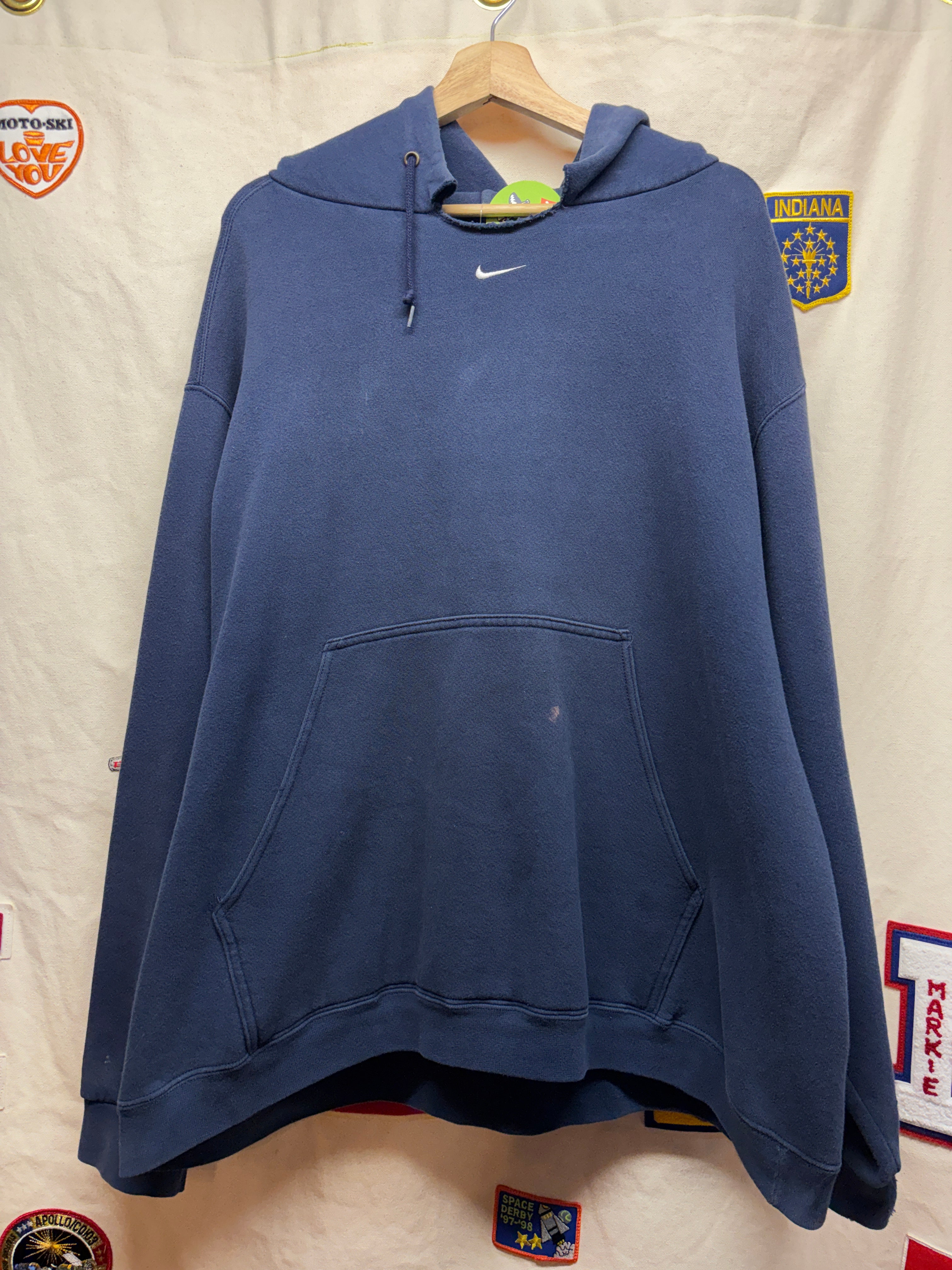 Vintage Nike Center Swoosh Navy Y2K Hoodie Sweatshirt: XL