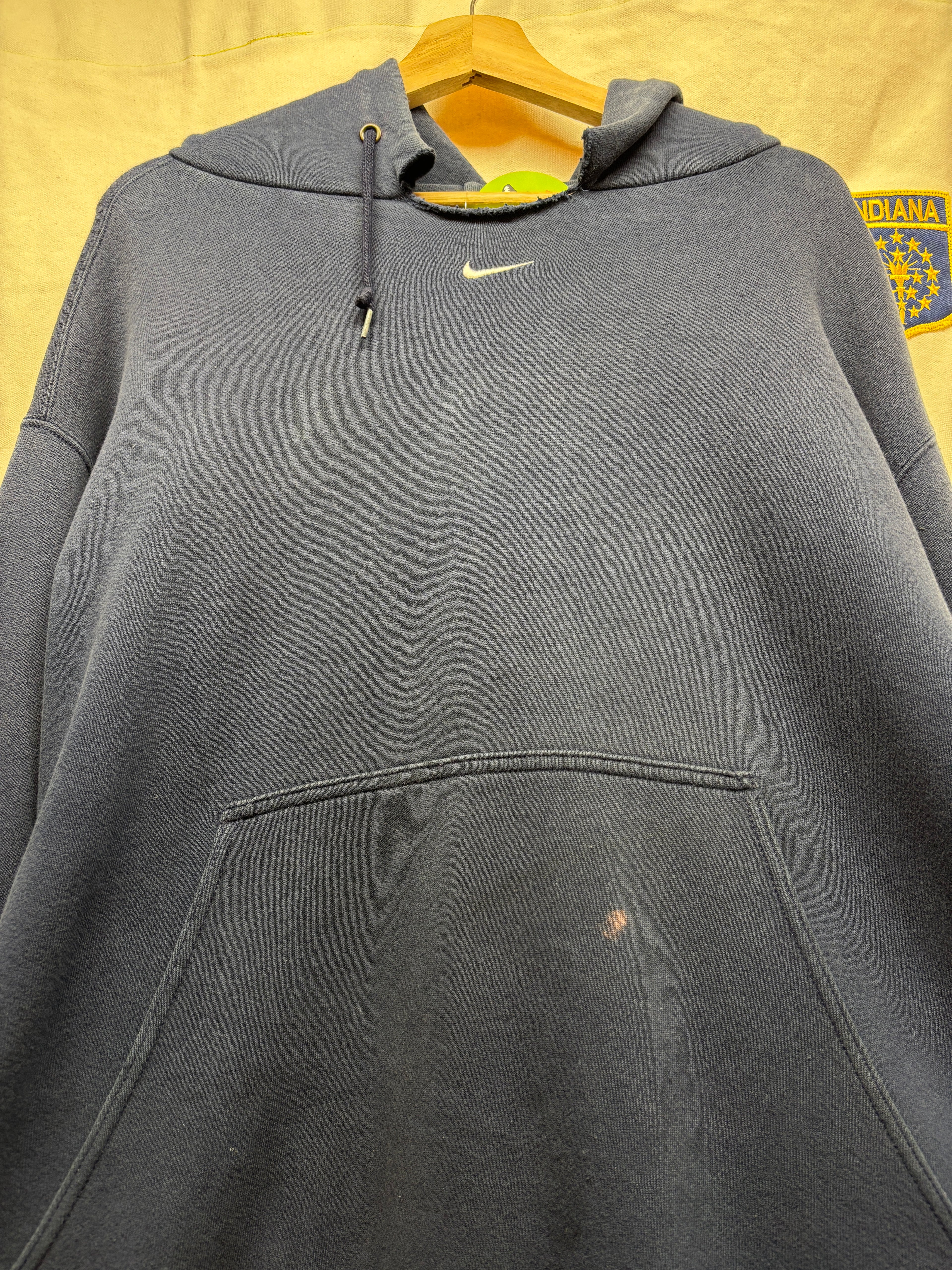 Vintage Nike Center Swoosh Navy Y2K Hoodie Sweatshirt: XL