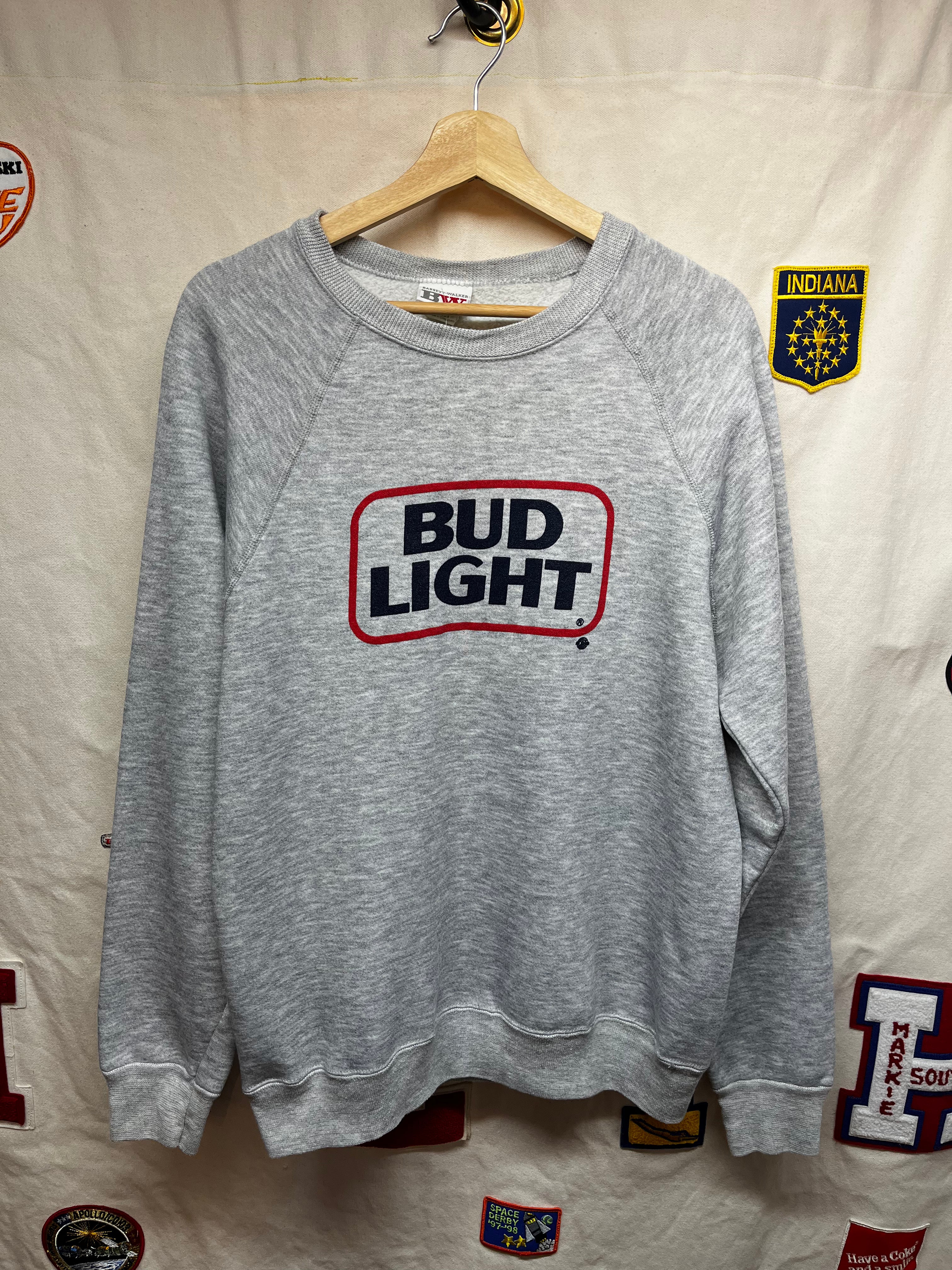 Vintage Bud Light Grey Raglan 80's Crewneck Sweatshirt: XL