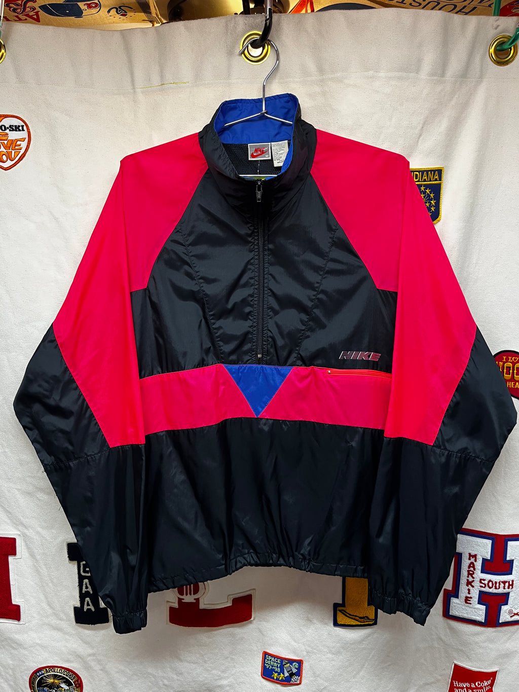 Vintage Nike 90's Half-Zip Windbreaker Pink/Black Pullover Jacket: Medium